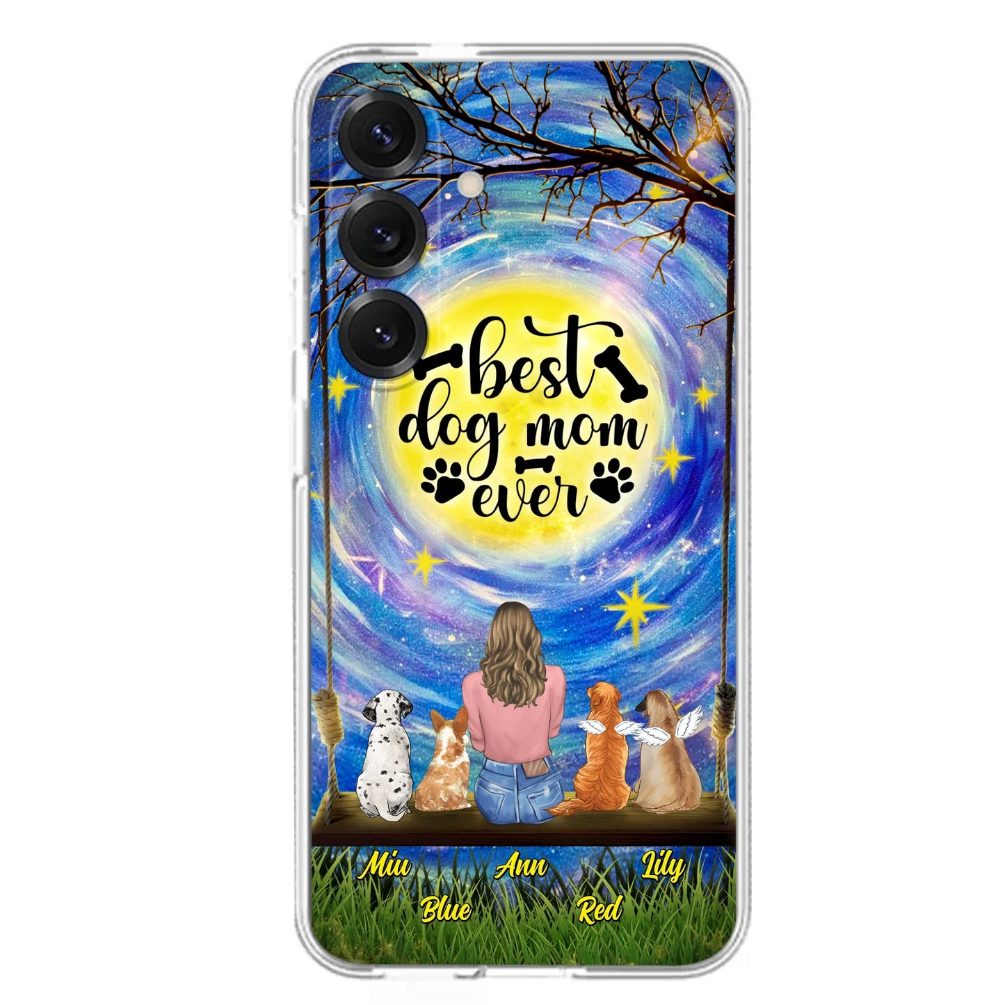 Custom Personalized Dog Mom Phone Case - Upto 4 Dogs - Gift Idea For Dog Lovers - I Love You To the Moon And Back - Case For iPhone/Samsung