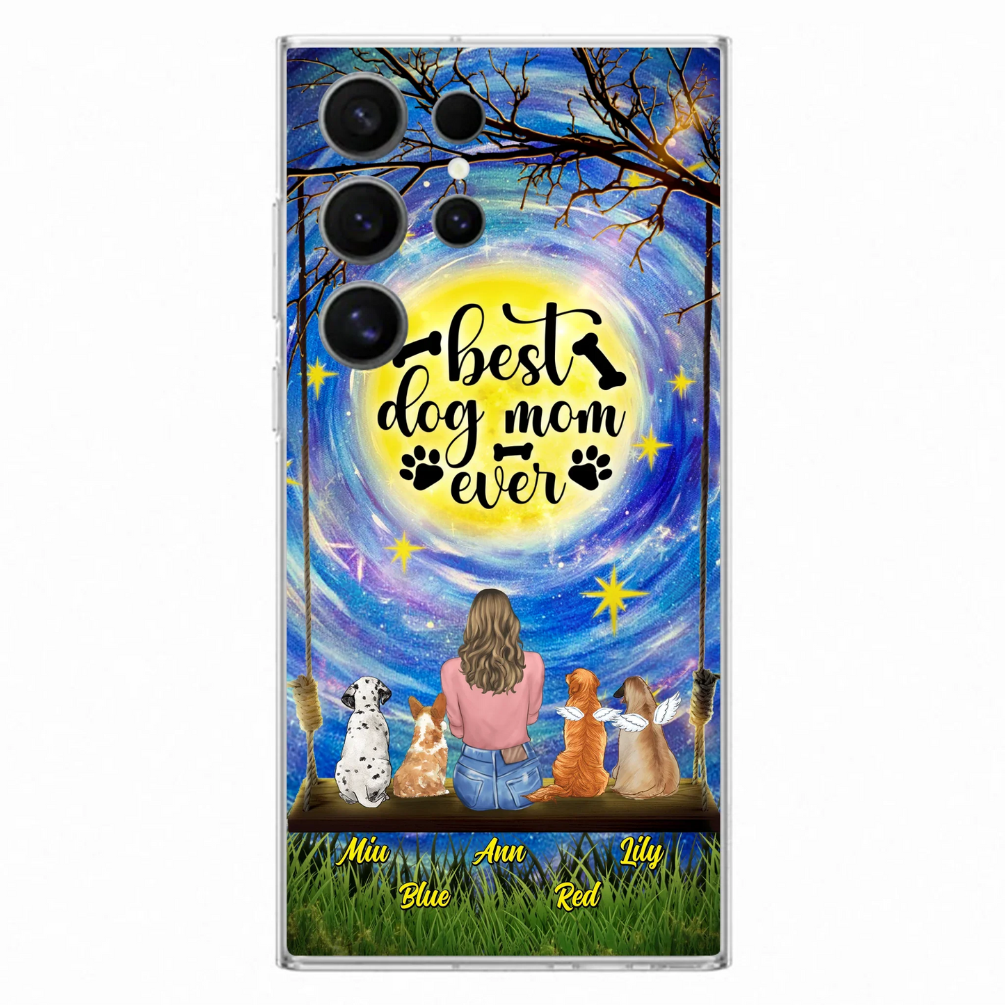 Custom Personalized Dog Mom Phone Case - Upto 4 Dogs - Gift Idea For Dog Lovers - I Love You To the Moon And Back - Case For iPhone/Samsung
