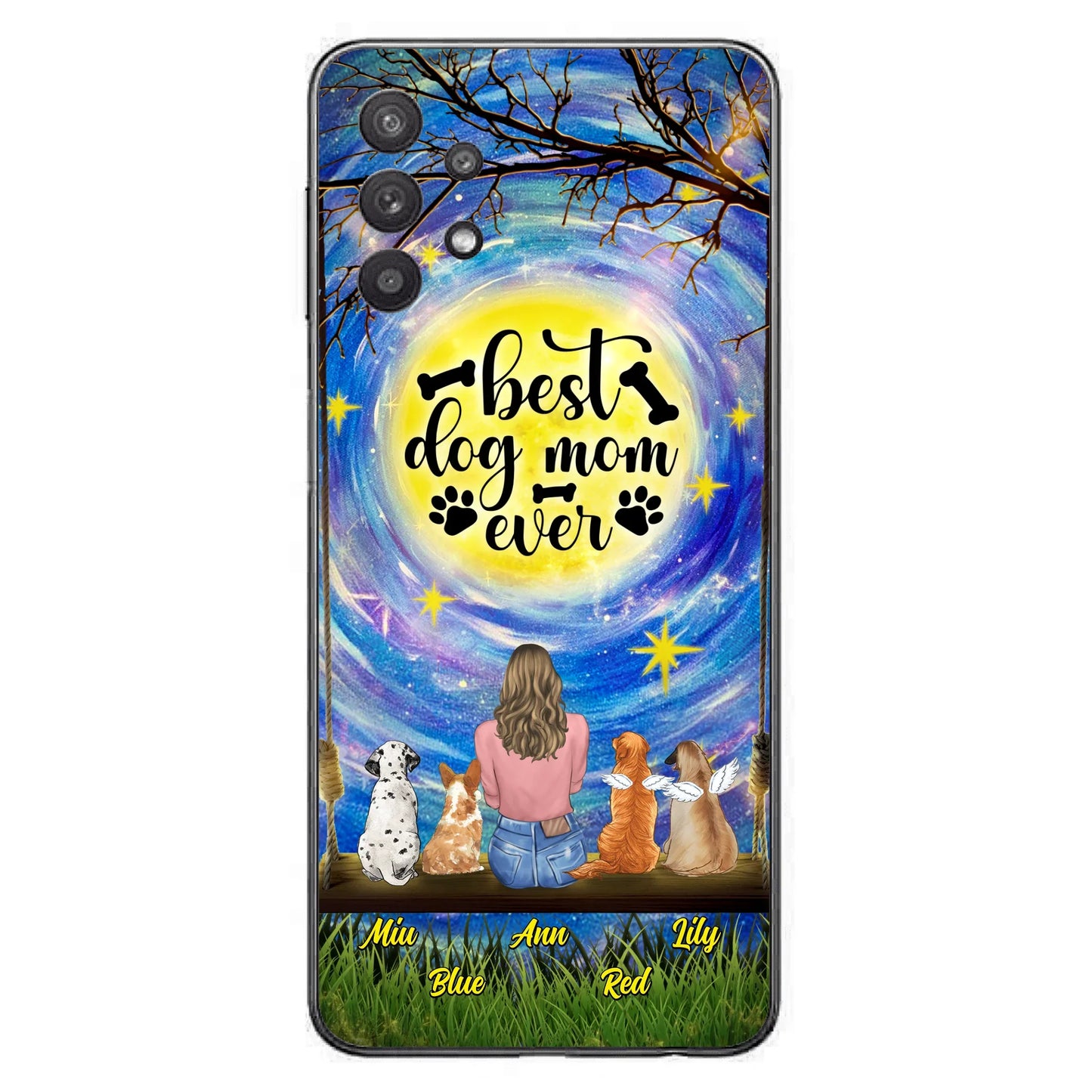 Custom Personalized Dog Mom Phone Case - Upto 4 Dogs - Gift Idea For Dog Lovers - I Love You To the Moon And Back - Case For iPhone/Samsung