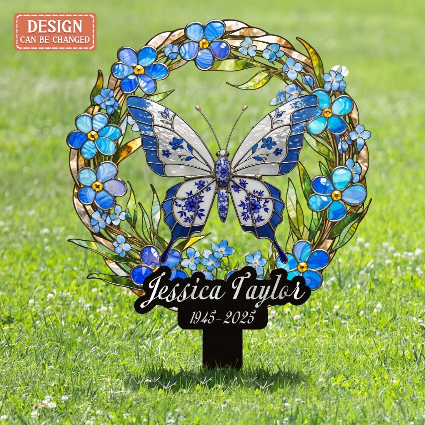 Personalized Memorial Stained Glass Effect Butterfly Metal Sign - Memorial Gift Idea