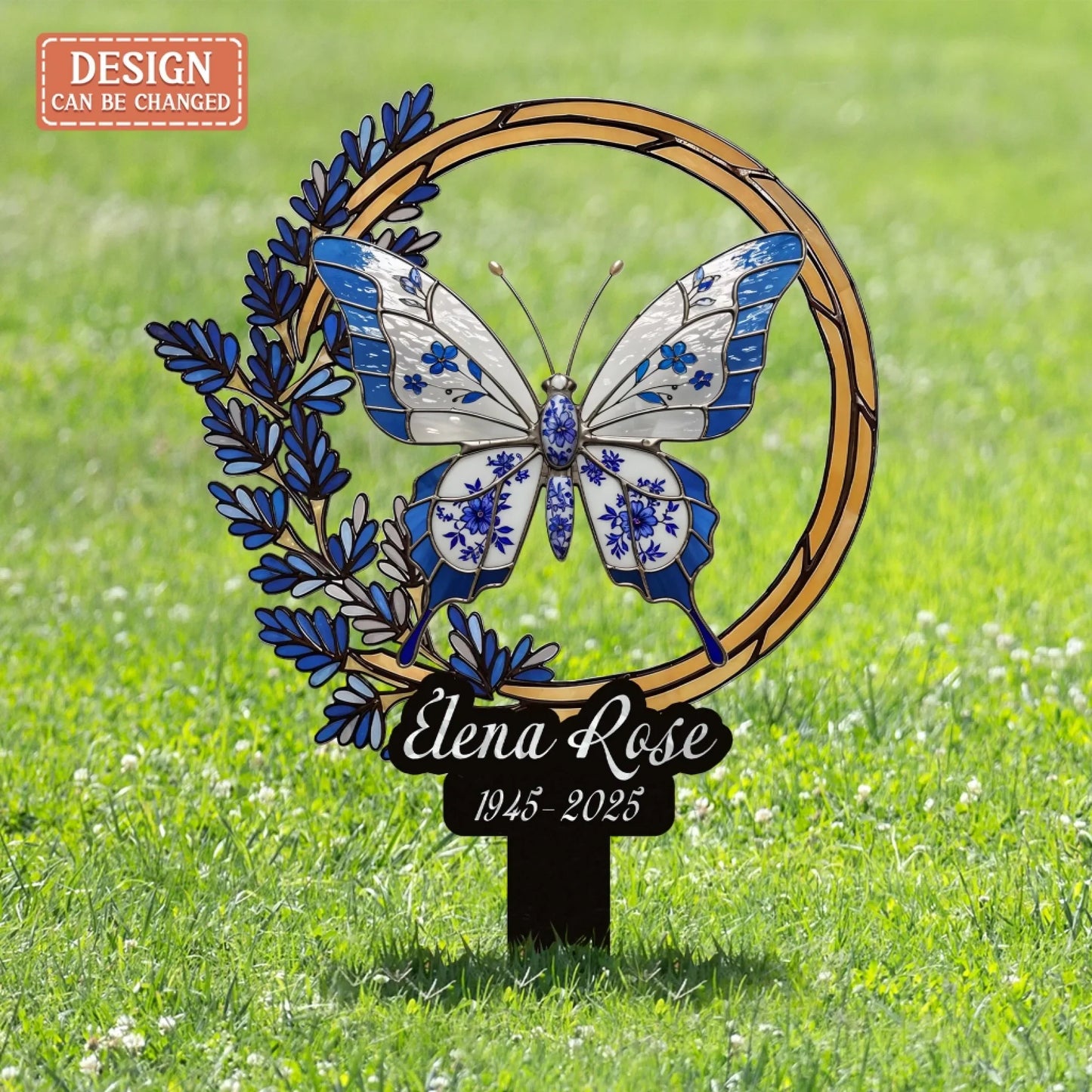 Personalized Memorial Stained Glass Effect Butterfly Metal Sign - Memorial Gift Idea