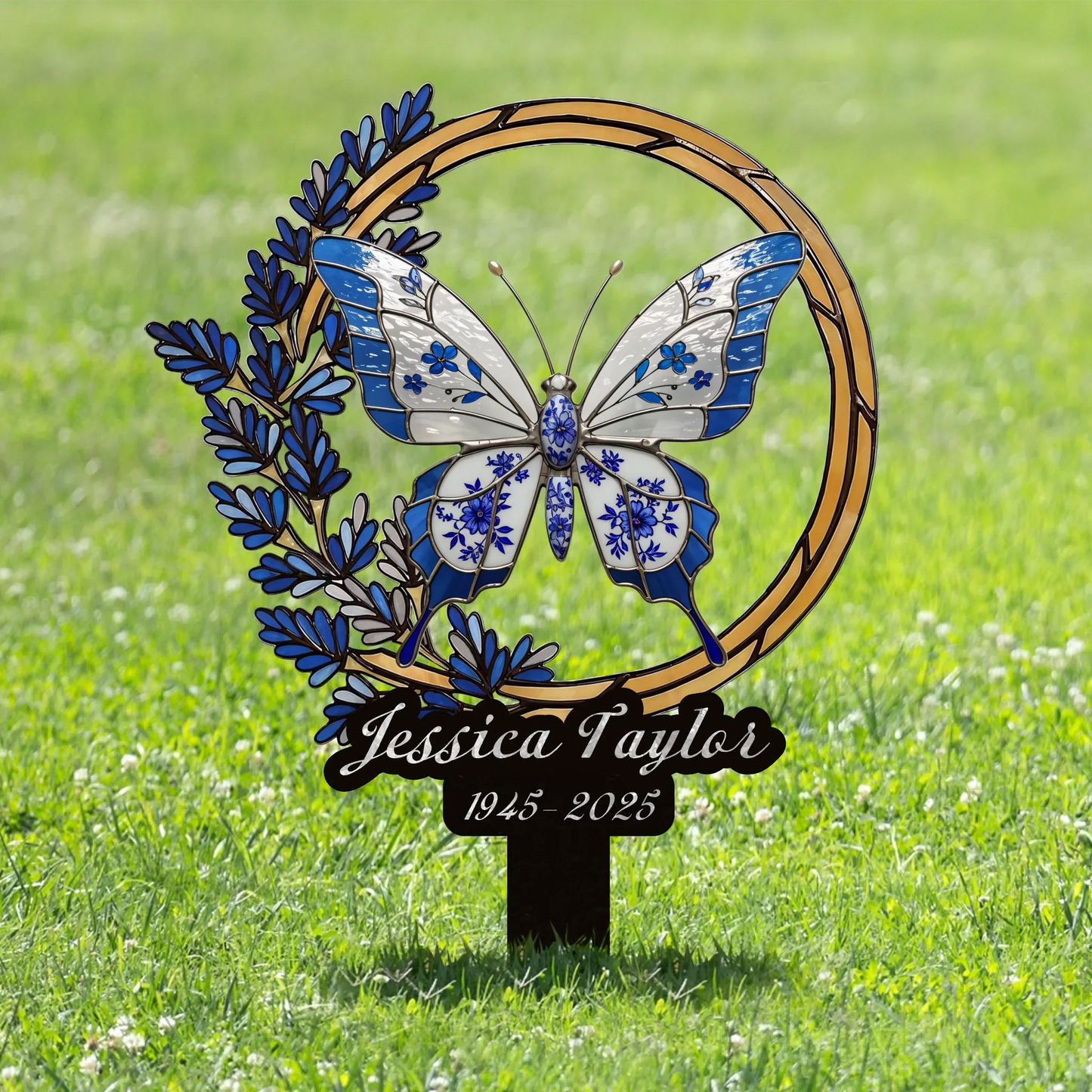 Personalized Memorial Stained Glass Effect Butterfly Metal Sign - Memorial Gift Idea