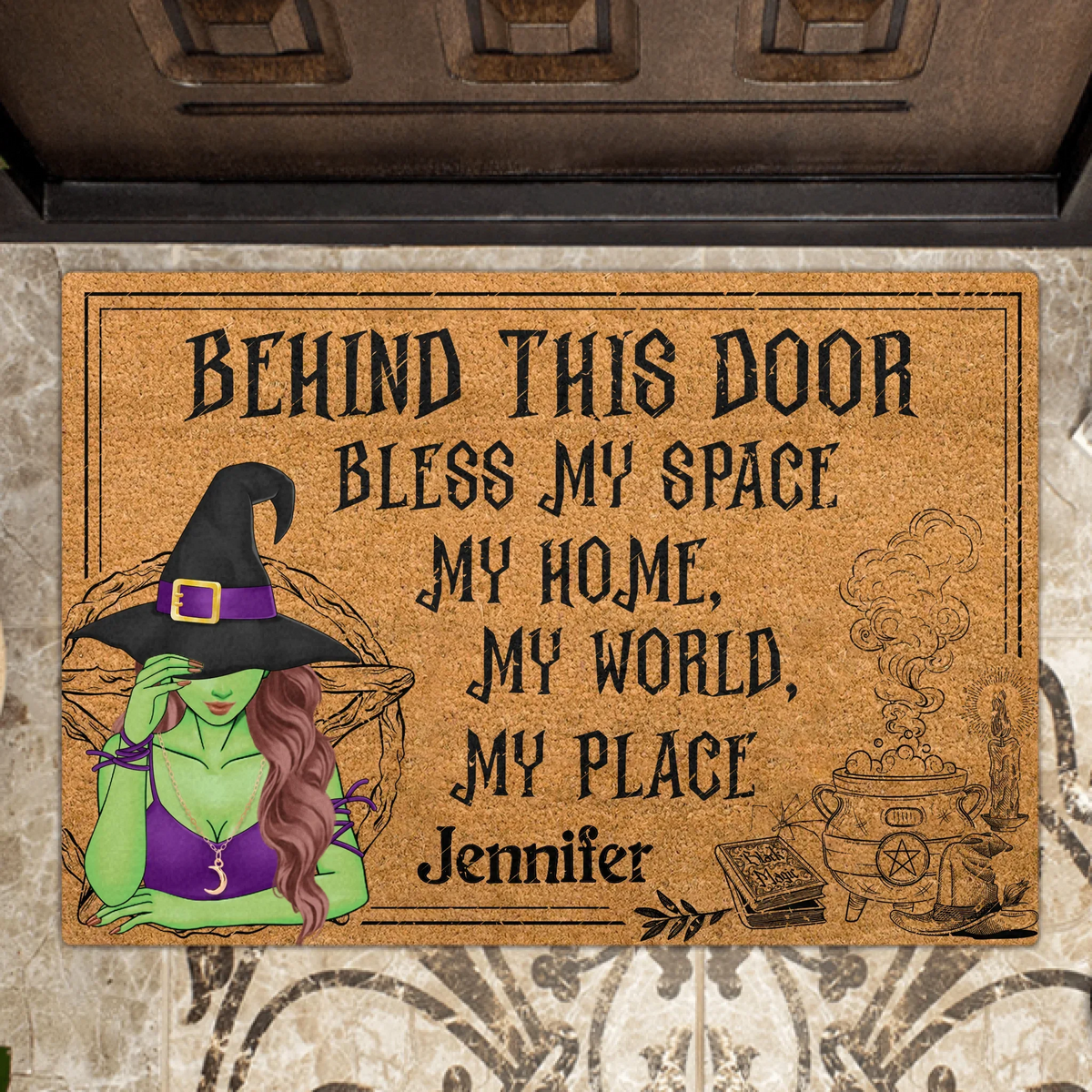 Personalized Witch Doormat - Halloween Gift Idea For Witch Lover - Behind This Door Bless My Space My Home My World My Place