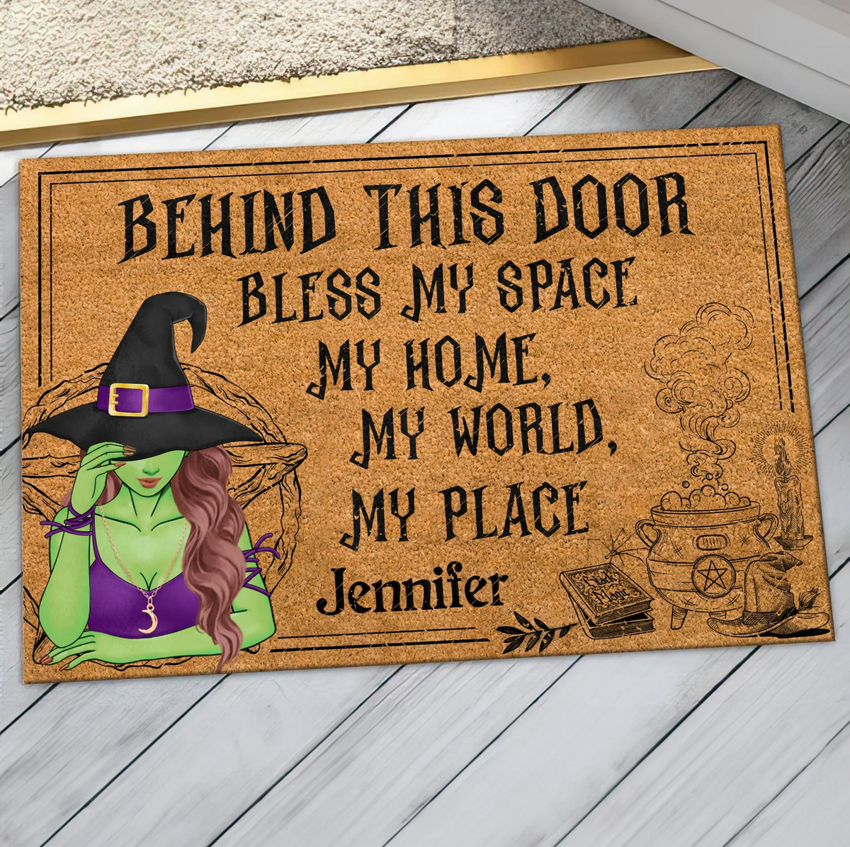 Personalized Witch Doormat - Halloween Gift Idea For Witch Lover - Behind This Door Bless My Space My Home My World My Place