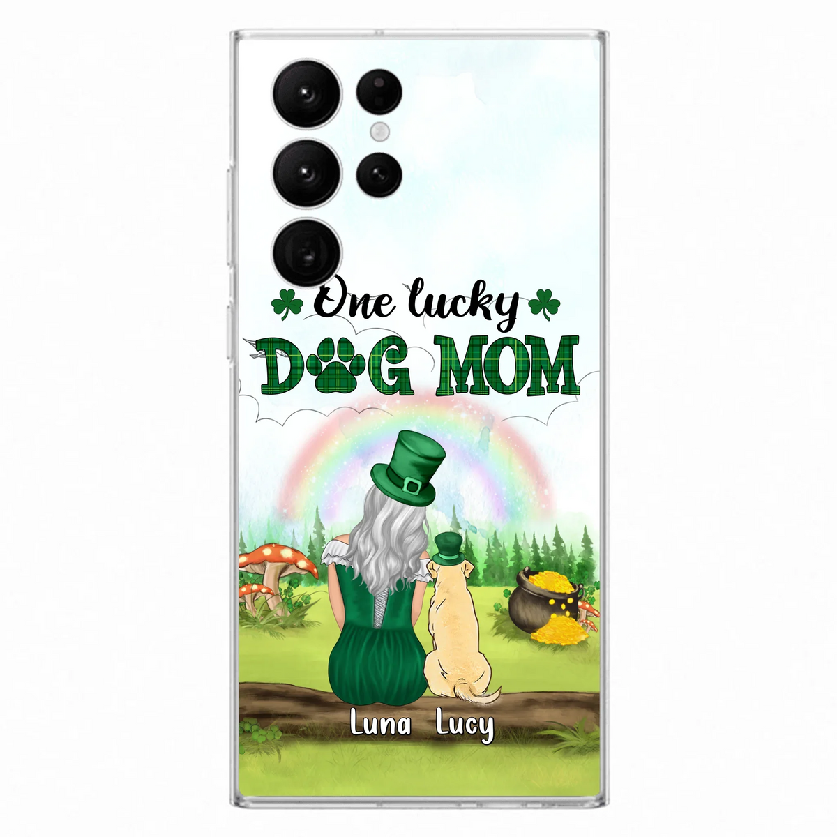 Custom Personalized Dog Mom Phone Case - Upto 4 Dogs - St. Patrick's Day Gift Idea For Dog Lover - Case For iPhone/Samsung