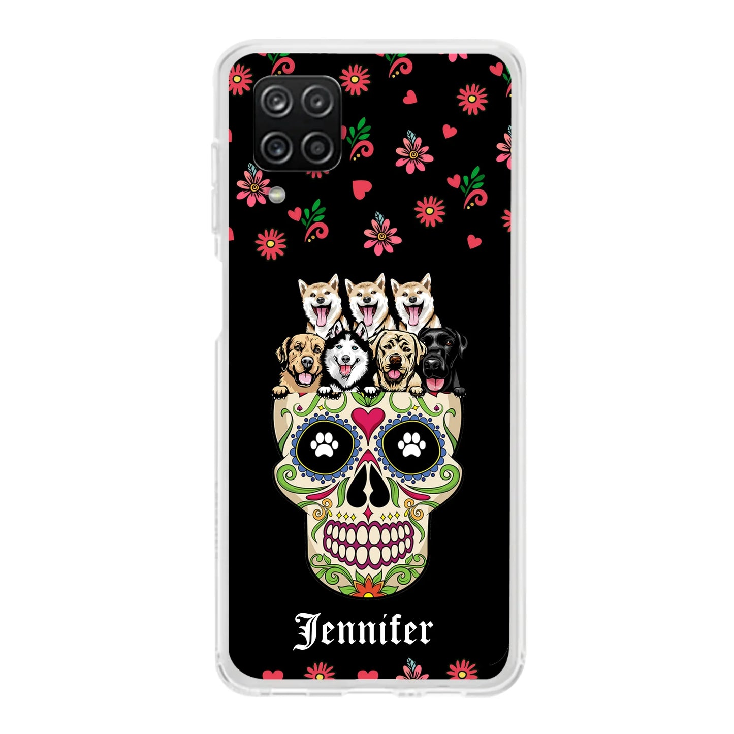 Custom Personalized Sugar Skull Pets Phone Case - Gift for Dog/Cat Lovers - Up to 7 Pets