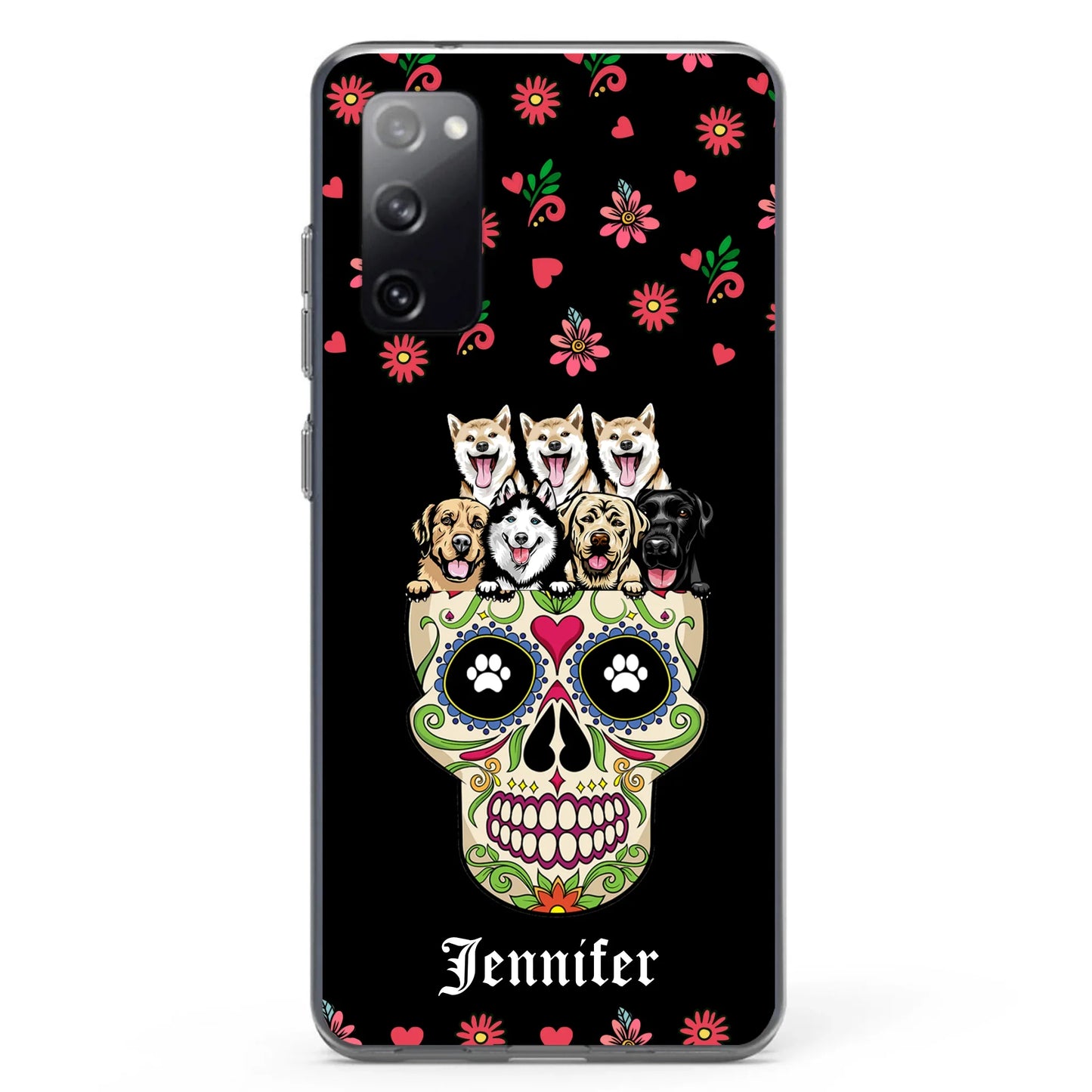 Custom Personalized Sugar Skull Pets Phone Case - Gift for Dog/Cat Lovers - Up to 7 Pets