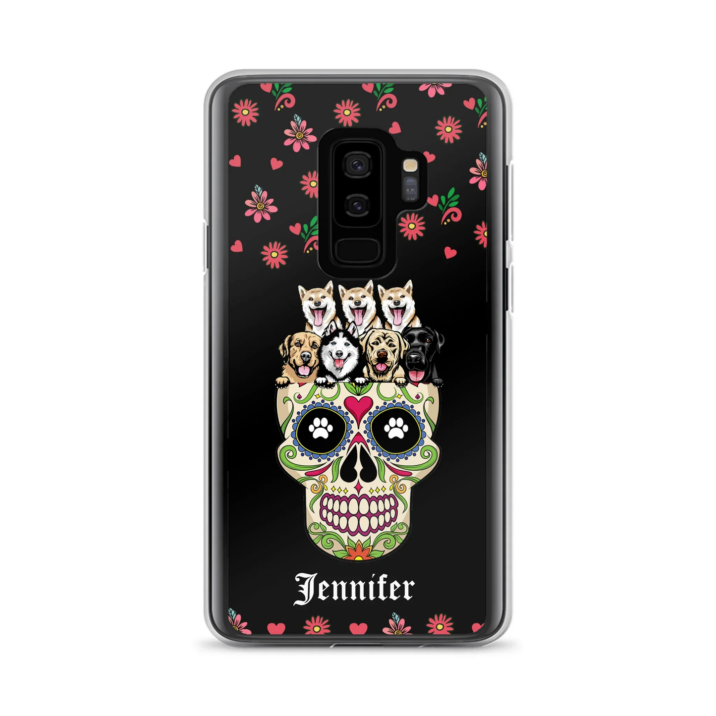 Custom Personalized Sugar Skull Pets Phone Case - Gift for Dog/Cat Lovers - Up to 7 Pets