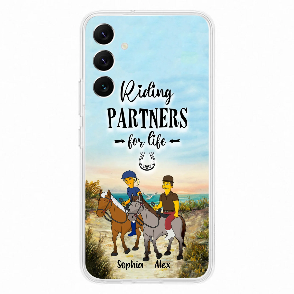 Custom Personalized Horseback Riding Cartoon Portrait From Photo Phone Case - Gift Idea For Couple/ Riding Lover - Case For iPhone And Samsung