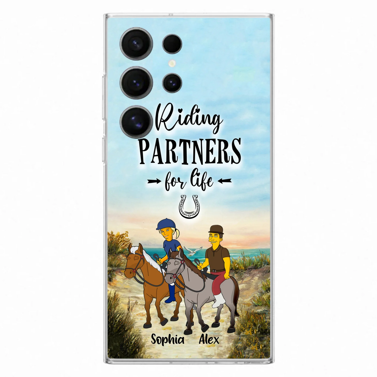Custom Personalized Horseback Riding Cartoon Portrait From Photo Phone Case - Gift Idea For Couple/ Riding Lover - Case For iPhone And Samsung