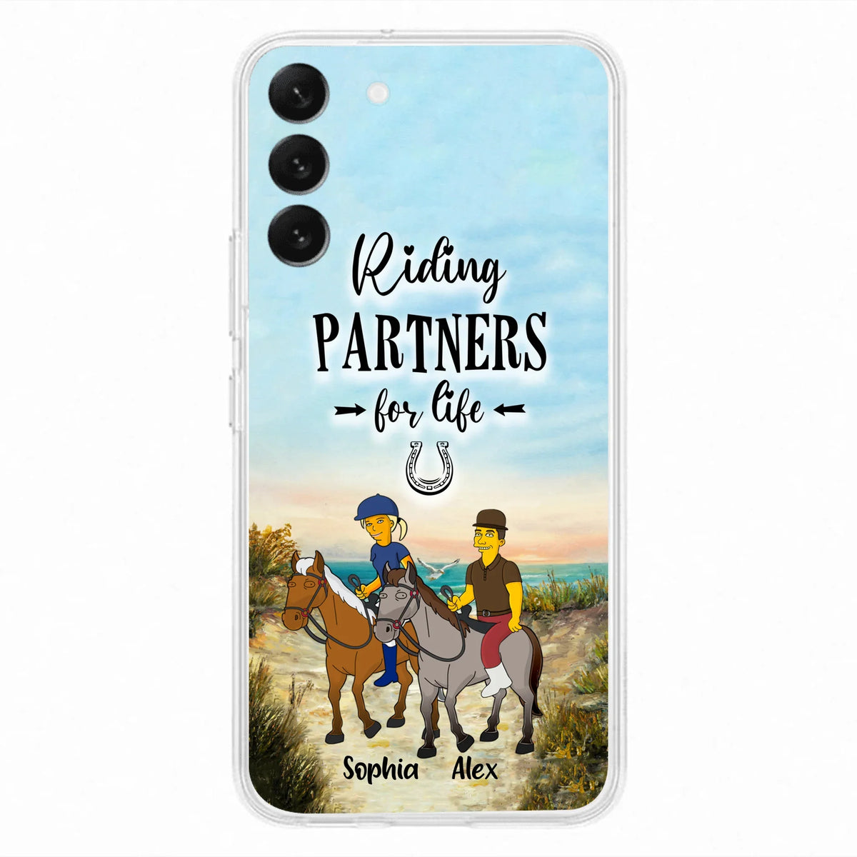 Custom Personalized Horseback Riding Cartoon Portrait From Photo Phone Case - Gift Idea For Couple/ Riding Lover - Case For iPhone And Samsung