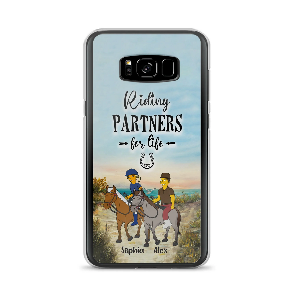 Custom Personalized Horseback Riding Cartoon Portrait From Photo Phone Case - Gift Idea For Couple/ Riding Lover - Case For iPhone And Samsung