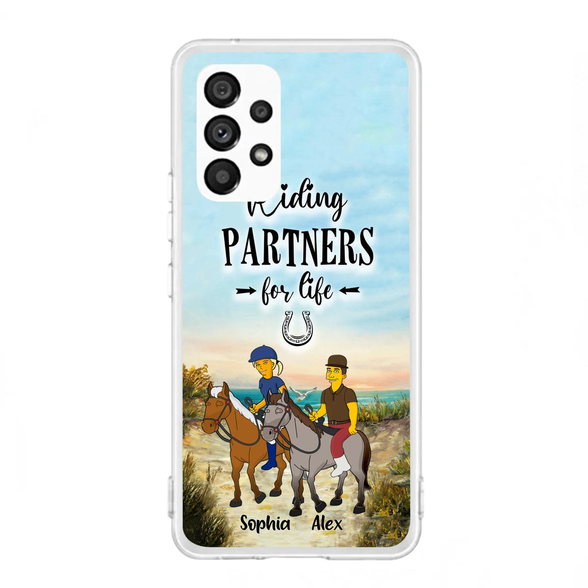 Custom Personalized Horseback Riding Cartoon Portrait From Photo Phone Case - Gift Idea For Couple/ Riding Lover - Case For iPhone And Samsung