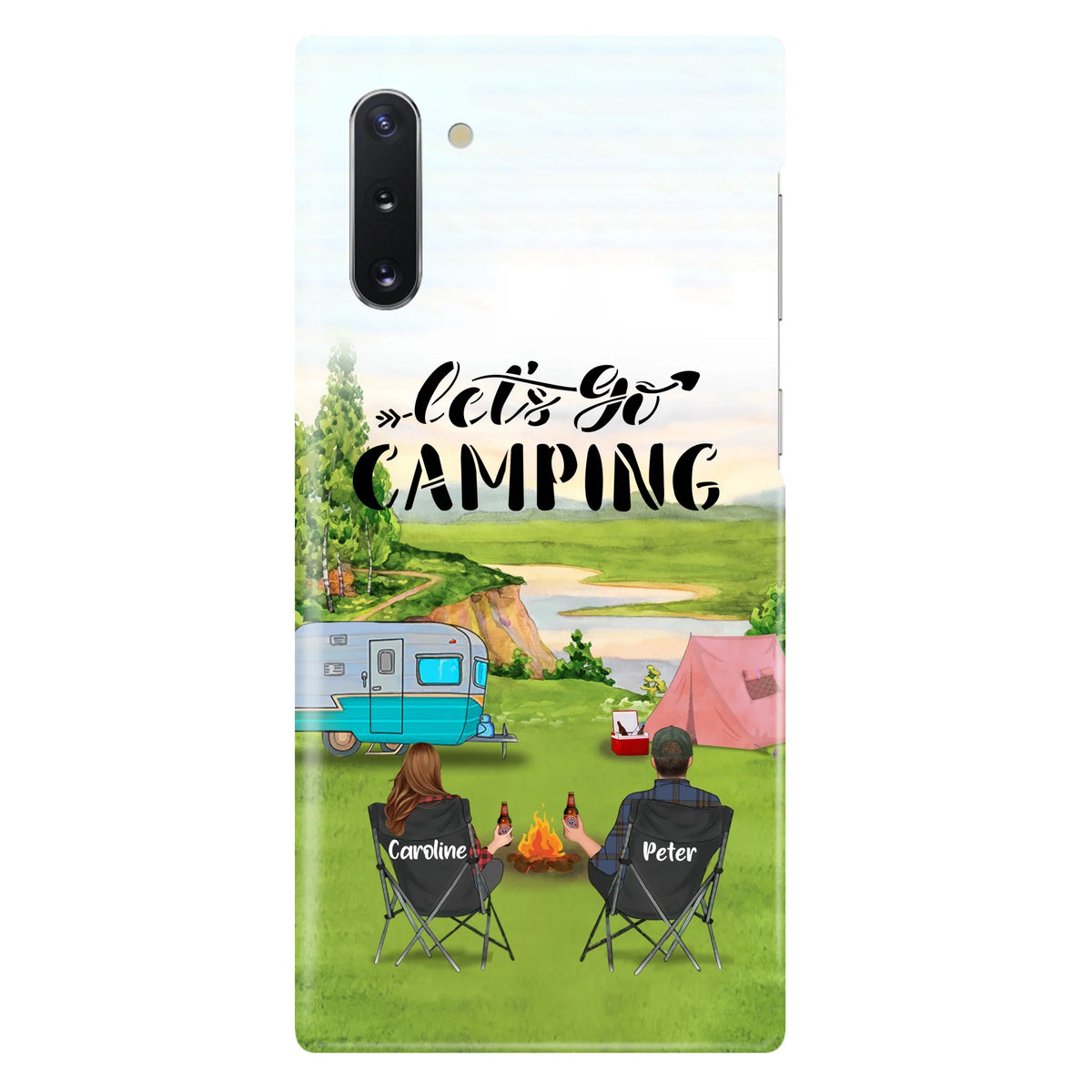 Custom Personalized Camping Phone Case - Couple With Upto 3 Kids And 4 Pets - Gift Idea For Camping Lover - Let's Go Camping - Case For iPhone And Samsung