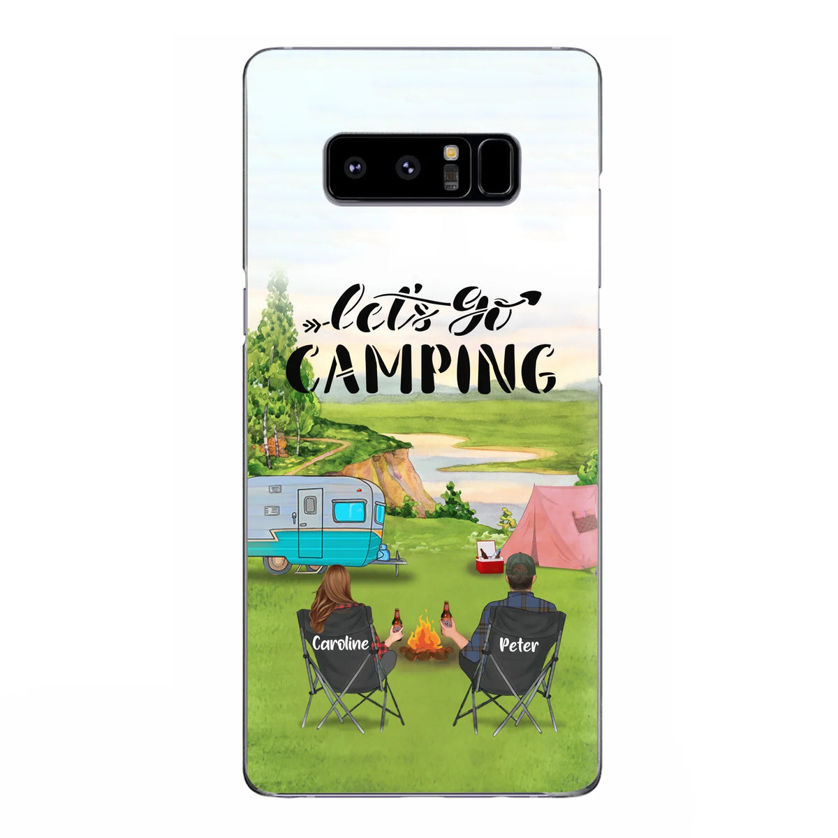 Custom Personalized Camping Phone Case - Couple With Upto 3 Kids And 4 Pets - Gift Idea For Camping Lover - Let's Go Camping - Case For iPhone And Samsung