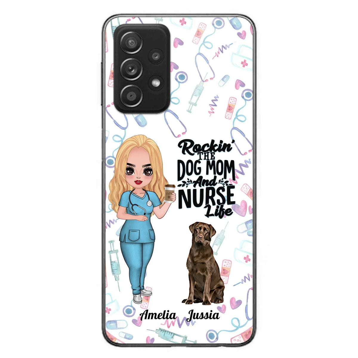 Custom Personalized Nurse Dog Mom Phone Case - Upto 5 Dogs - Gift Idea For Dog Lover - Rockin' The Dog Mom And Nurse Life - Case For iPhone And Samsung