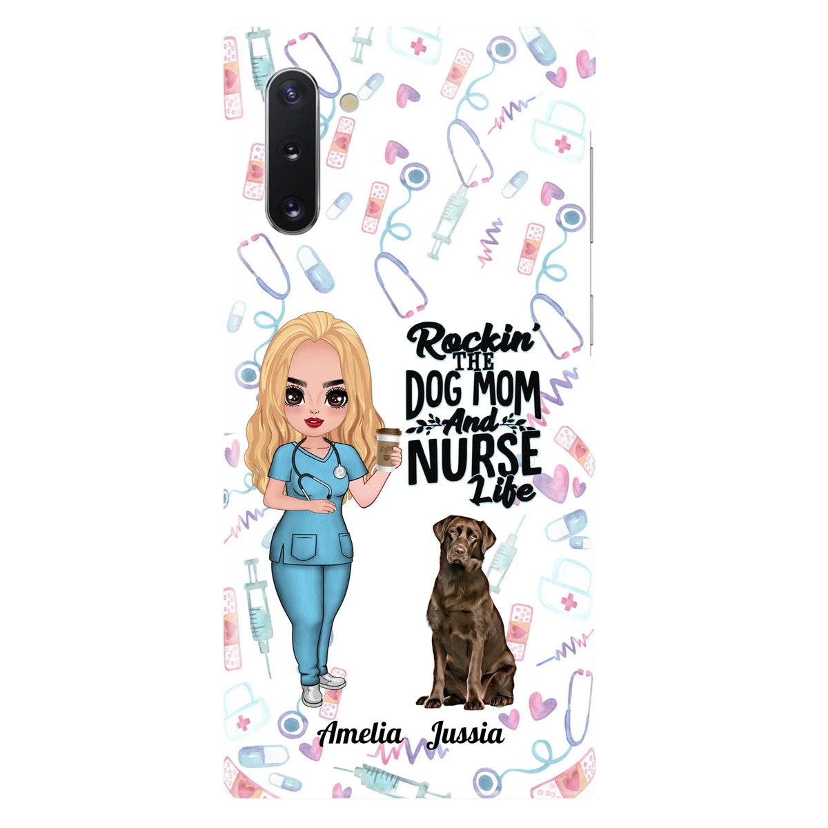Custom Personalized Nurse Dog Mom Phone Case - Upto 5 Dogs - Gift Idea For Dog Lover - Rockin' The Dog Mom And Nurse Life - Case For iPhone And Samsung