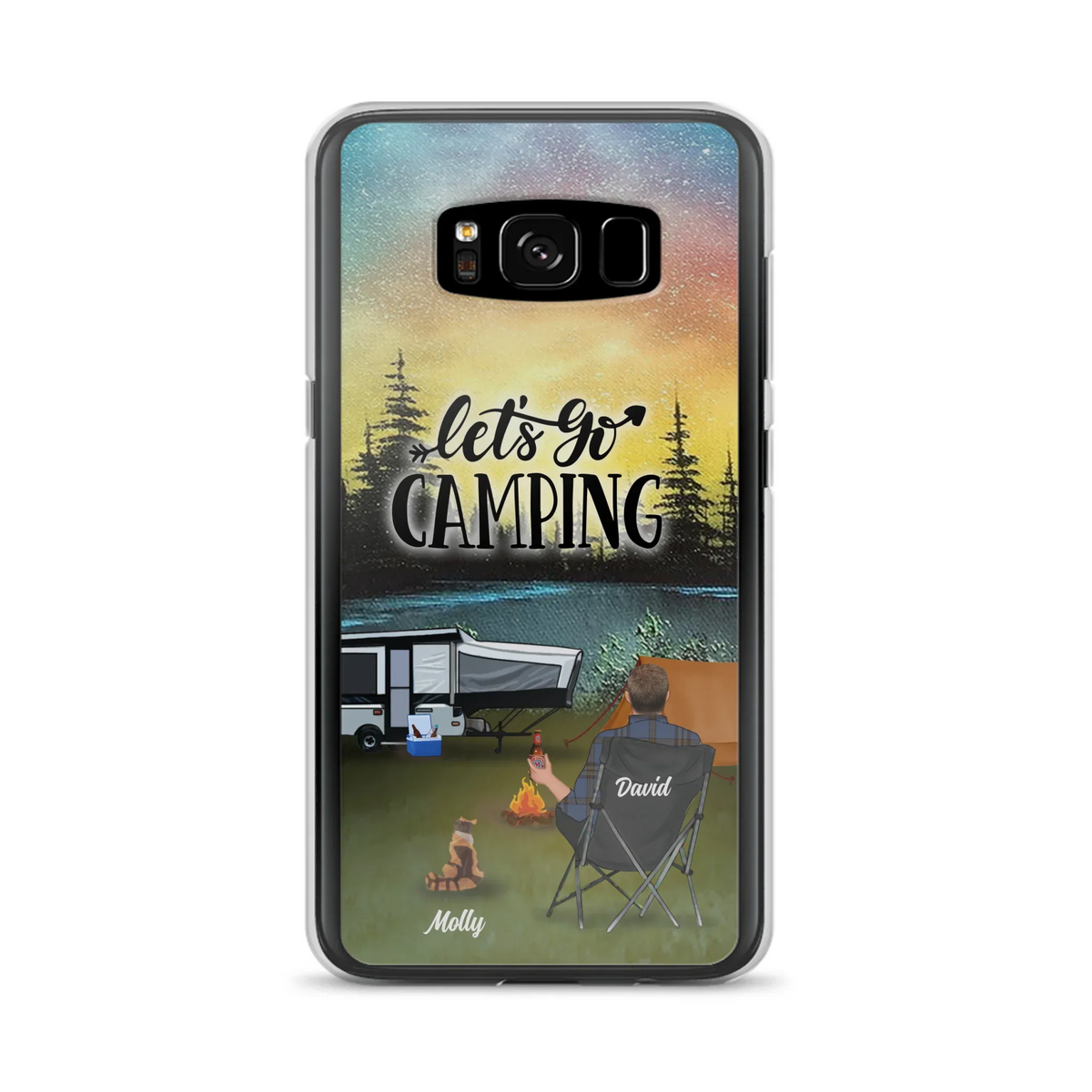 Custom Personalized Night Camping Phone Case - Solo/ Couple With Upto 6 Pets - Gift For Camping Lover - Let's Go Camping - Case For iPhone And Samsung