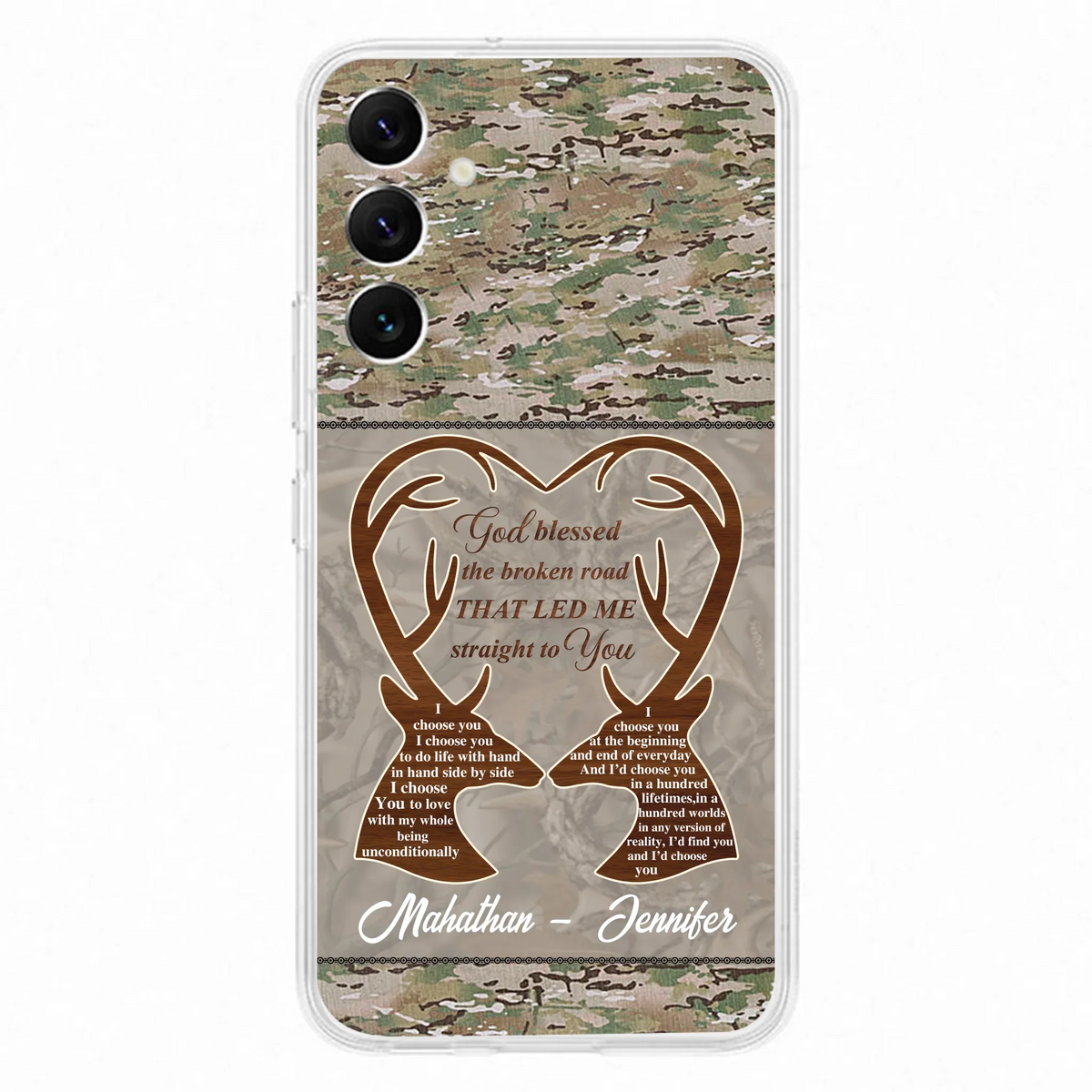 Custom Personalized Deer Hunting Heart Phone Case - Gift Idea For Couple - God Blessed The Broken Road That Led Me Straight To You - Case For iPhone And Samsung