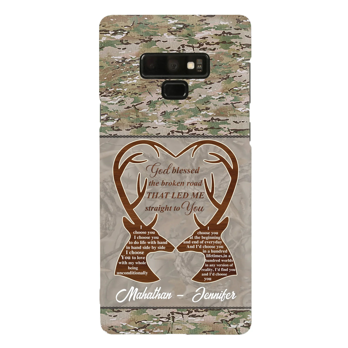 Custom Personalized Deer Hunting Heart Phone Case - Gift Idea For Couple - God Blessed The Broken Road That Led Me Straight To You - Case For iPhone And Samsung