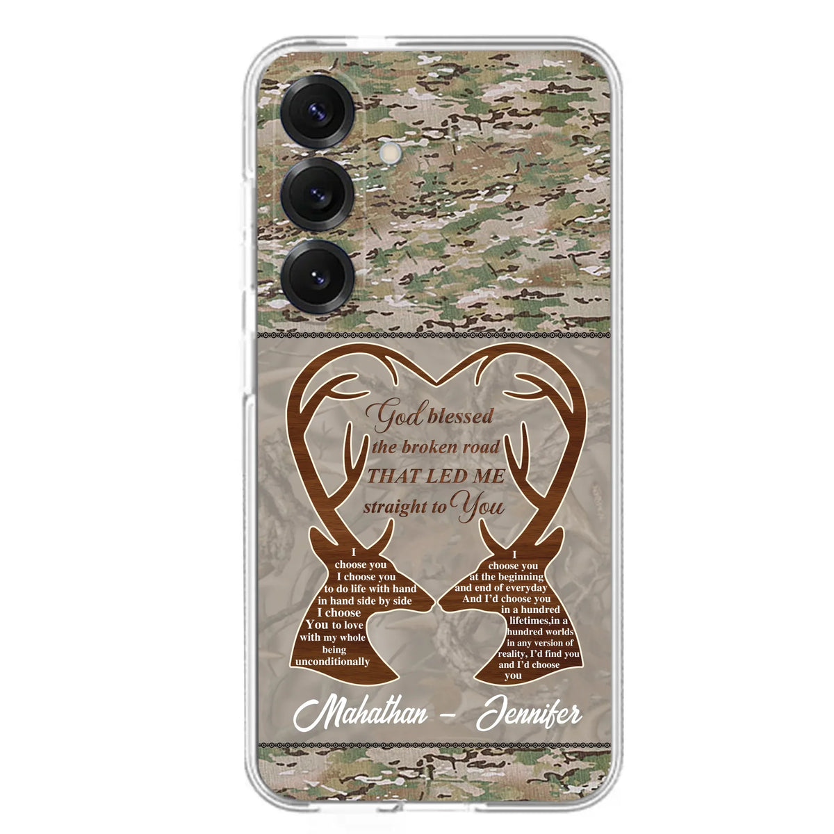 Custom Personalized Deer Hunting Heart Phone Case - Gift Idea For Couple - God Blessed The Broken Road That Led Me Straight To You - Case For iPhone And Samsung