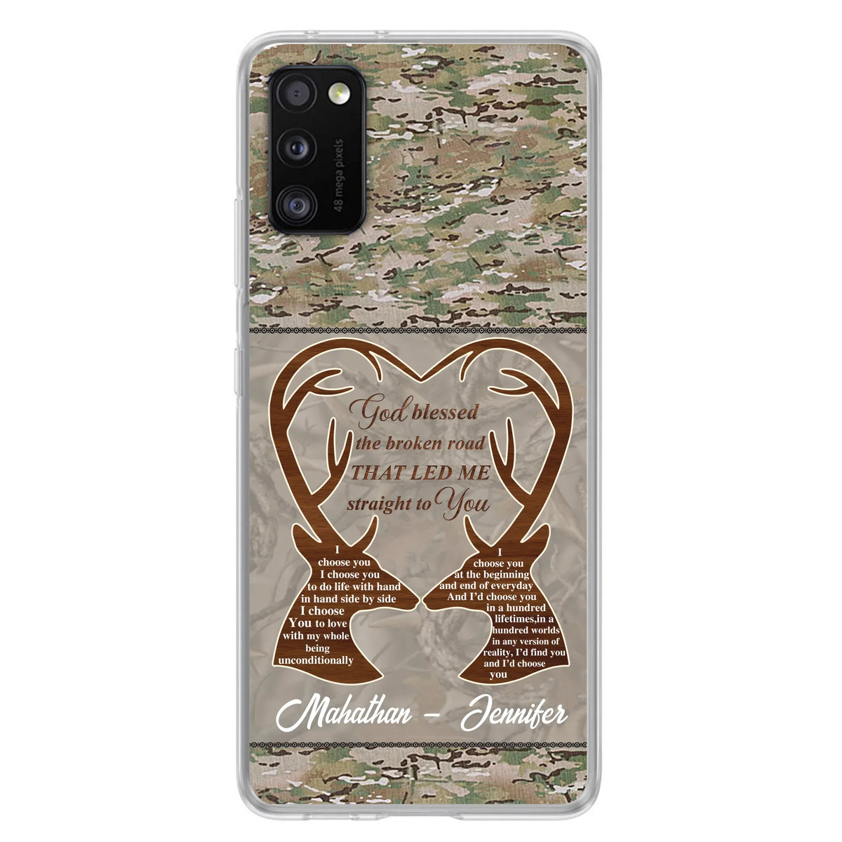 Custom Personalized Deer Hunting Heart Phone Case - Gift Idea For Couple - God Blessed The Broken Road That Led Me Straight To You - Case For iPhone And Samsung