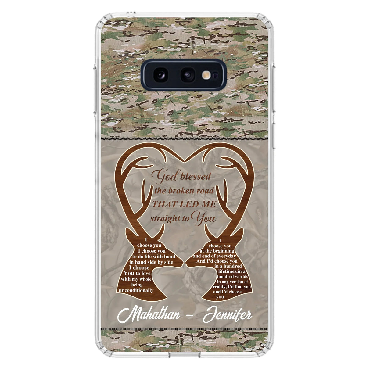 Custom Personalized Deer Hunting Heart Phone Case - Gift Idea For Couple - God Blessed The Broken Road That Led Me Straight To You - Case For iPhone And Samsung