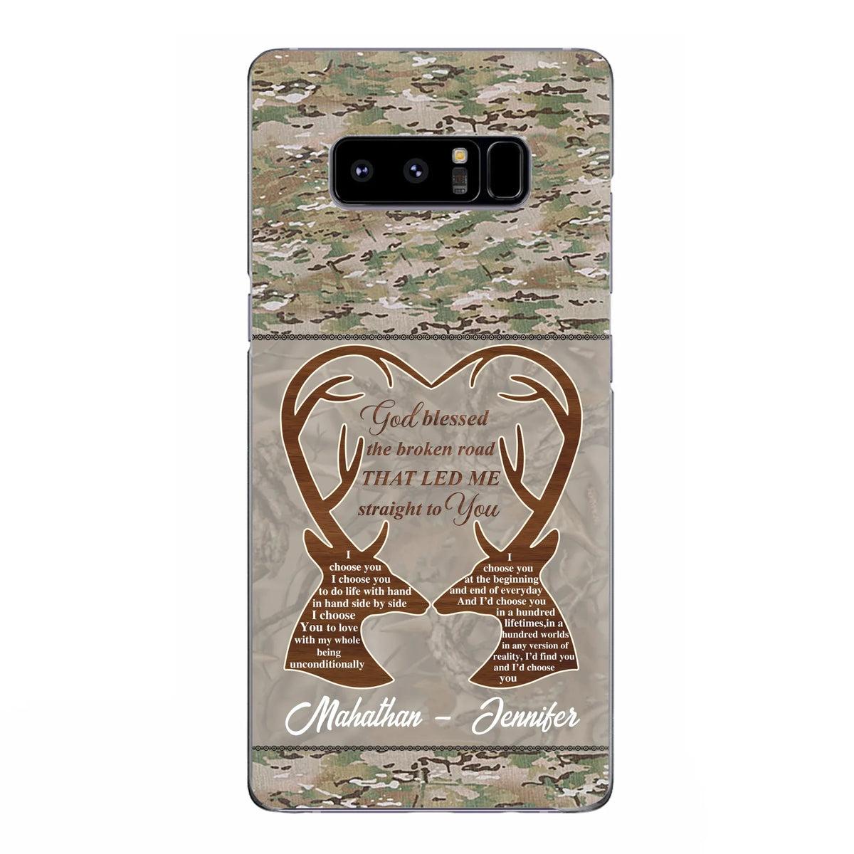 Custom Personalized Deer Hunting Heart Phone Case - Gift Idea For Couple - God Blessed The Broken Road That Led Me Straight To You - Case For iPhone And Samsung