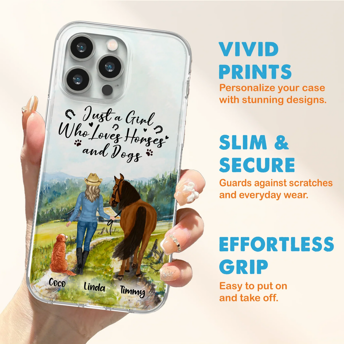Personalized Horse And Dog Phone Case - Man/Woman/Girl/Boy With Upto 2 Horses And 4 Dogs - Gift For Horse/Dog Lover - Case For iPhone And Samsung