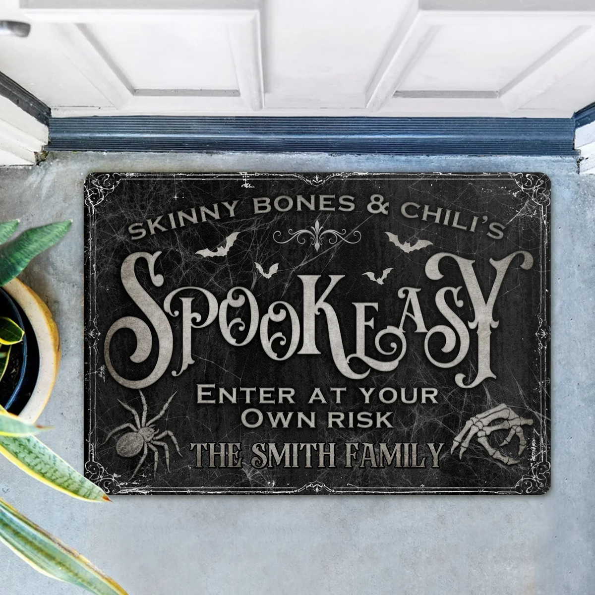 Personalized Spooky Doormat - Halloween Gift Idea For Family - Skinny Bones & Chili's Spookeasy