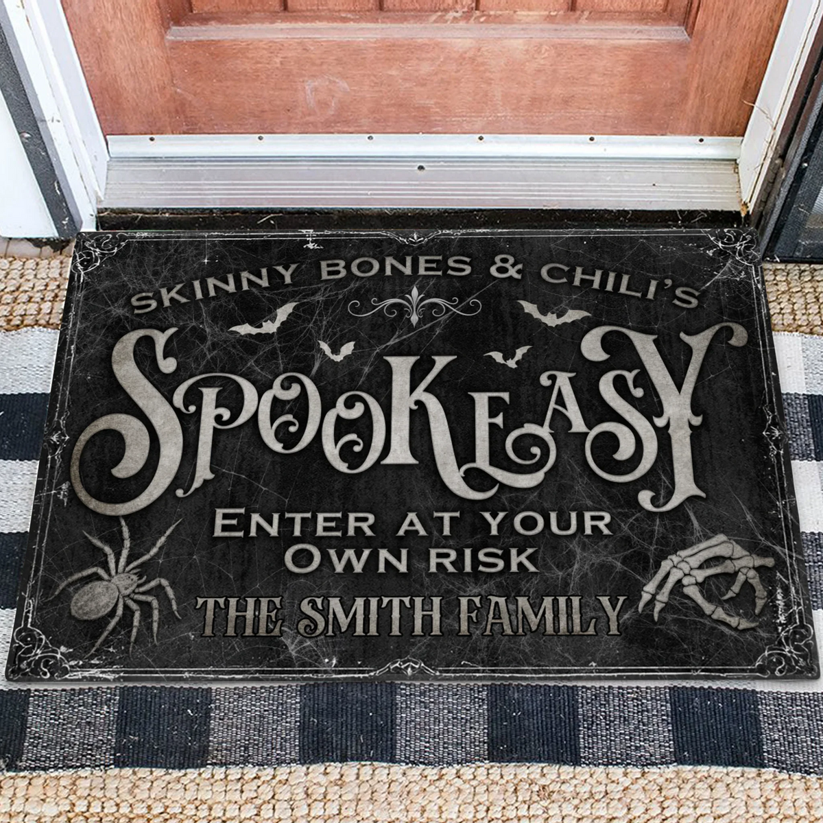 Personalized Spooky Doormat - Halloween Gift Idea For Family - Skinny Bones & Chili's Spookeasy