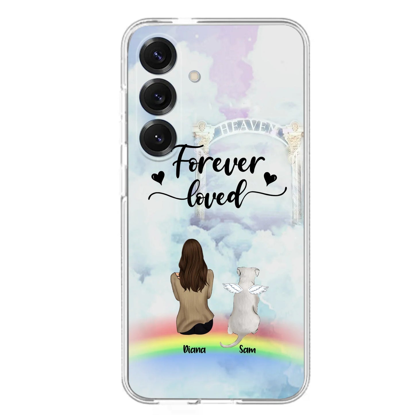 Custom Personalized Memorial Pets Phone Case - Man/Woman With Upto 4 Pets - Memorial Gift For Dog Lovers/Cat Lovers - Forever Loved - For iPhone And Samsung Phone Case - AXSIO5