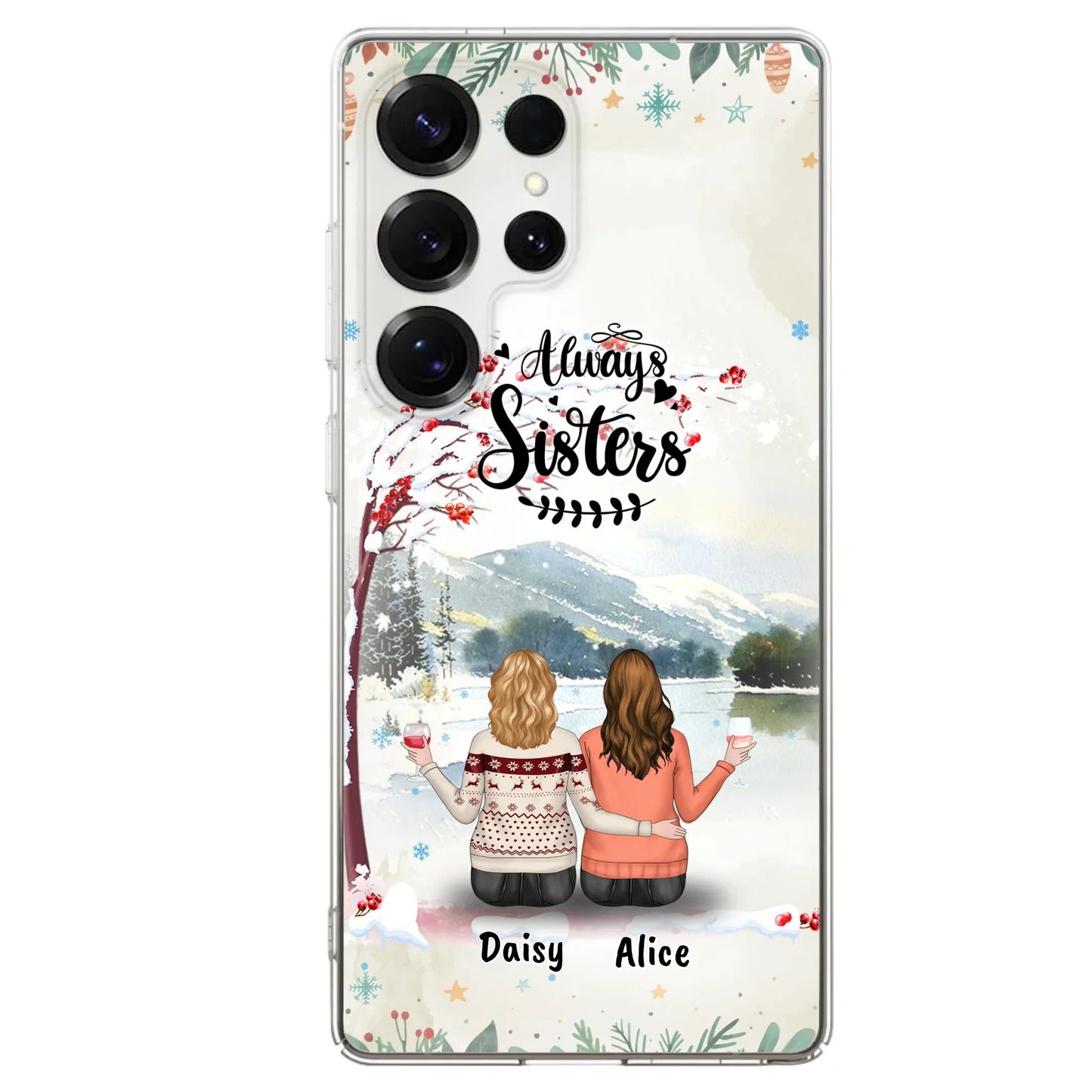 Custom Personalized Sisters Phone Case - Christmas/Autumn/Winter Sisters - Upto 3 Girls - Best Gift For Friends - Phone Case For iPhone And Samsung
