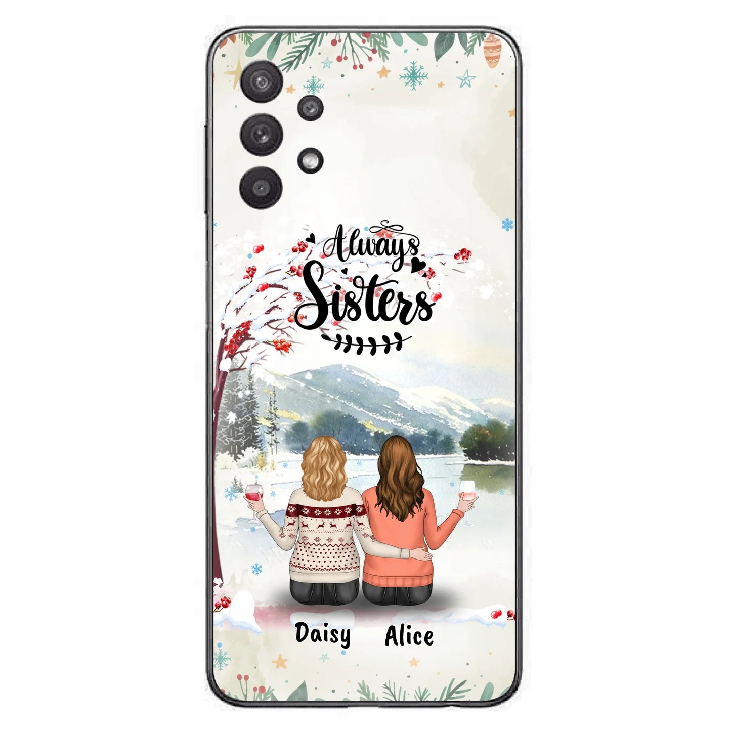 Custom Personalized Sisters Phone Case - Christmas/Autumn/Winter Sisters - Upto 3 Girls - Best Gift For Friends - Phone Case For iPhone And Samsung