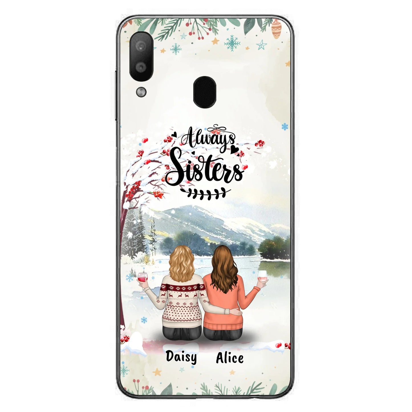 Custom Personalized Sisters Phone Case - Christmas/Autumn/Winter Sisters - Upto 3 Girls - Best Gift For Friends - Phone Case For iPhone And Samsung