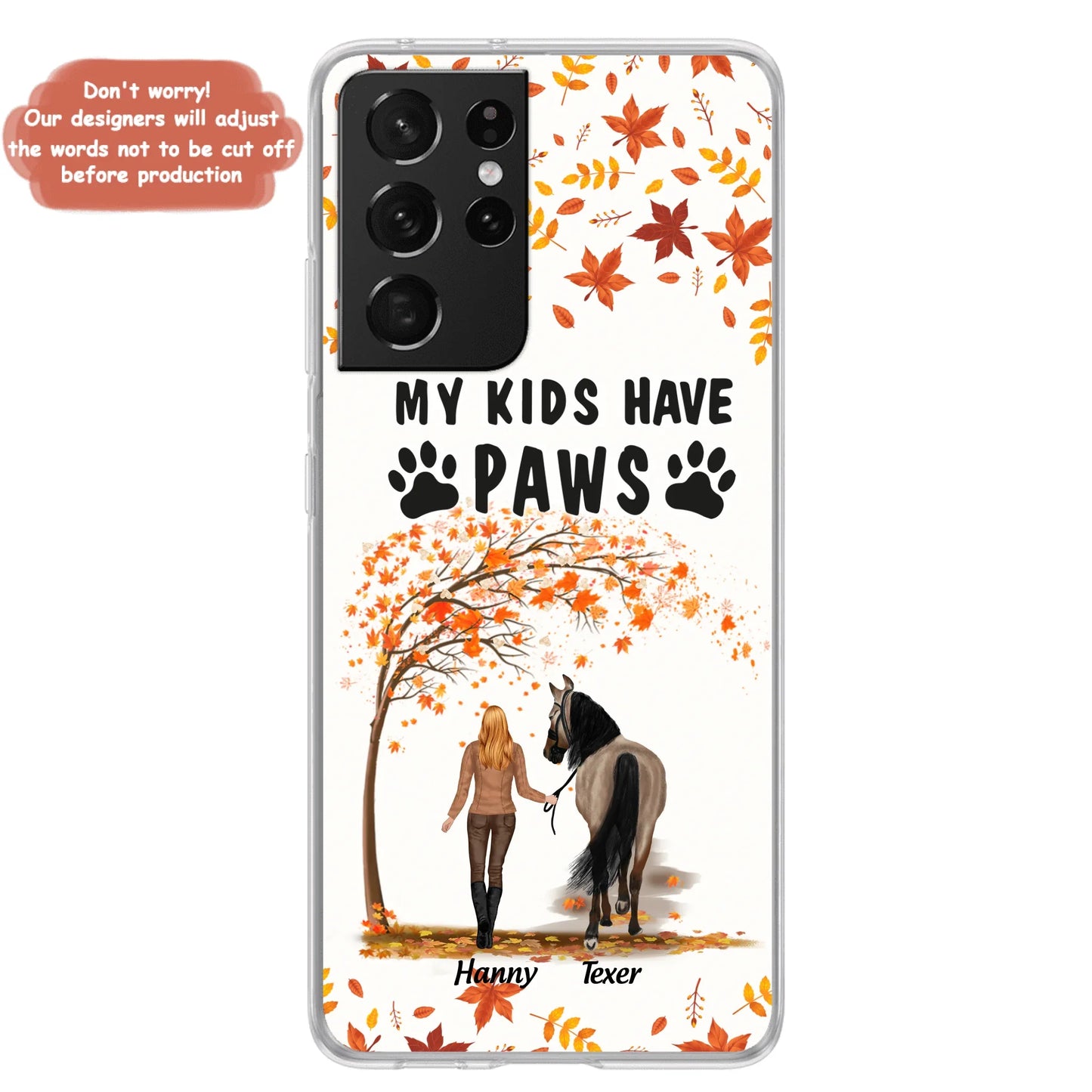 Custom Personalized Horse Mom In Autumn Phone Case - Girl With Upto 2 Horses - My Kids Have Paws - Case For iPhone And Samsung