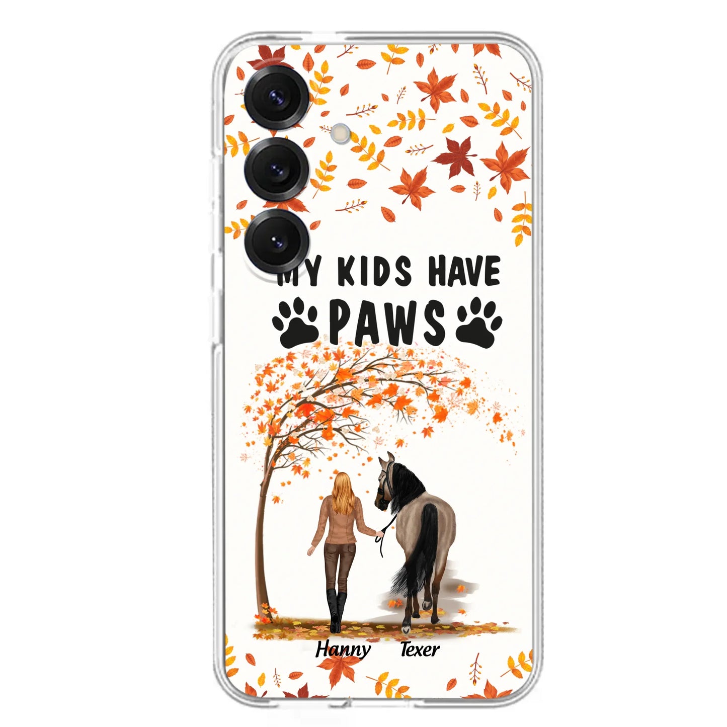 Custom Personalized Horse Mom In Autumn Phone Case - Girl With Upto 2 Horses - My Kids Have Paws - Case For iPhone And Samsung
