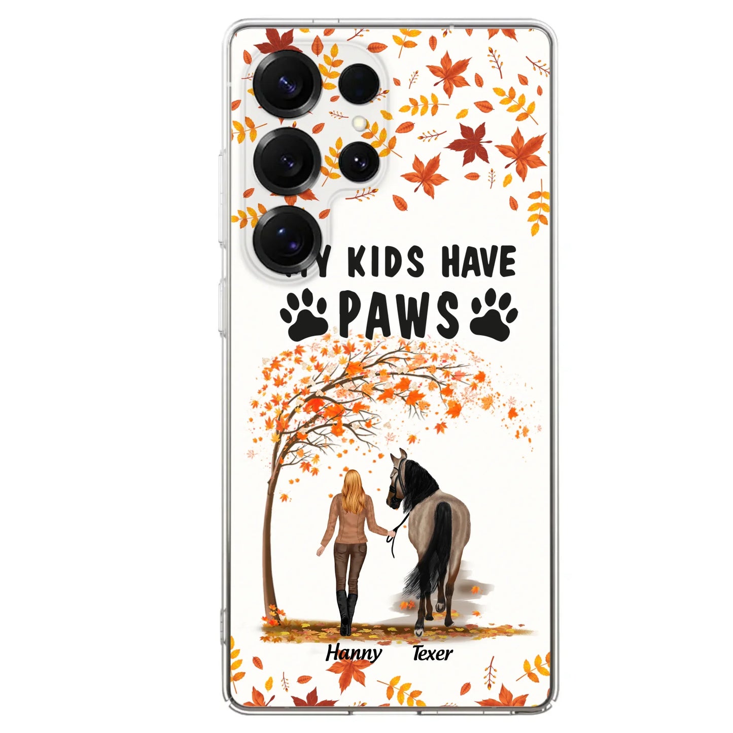 Custom Personalized Horse Mom In Autumn Phone Case - Girl With Upto 2 Horses - My Kids Have Paws - Case For iPhone And Samsung