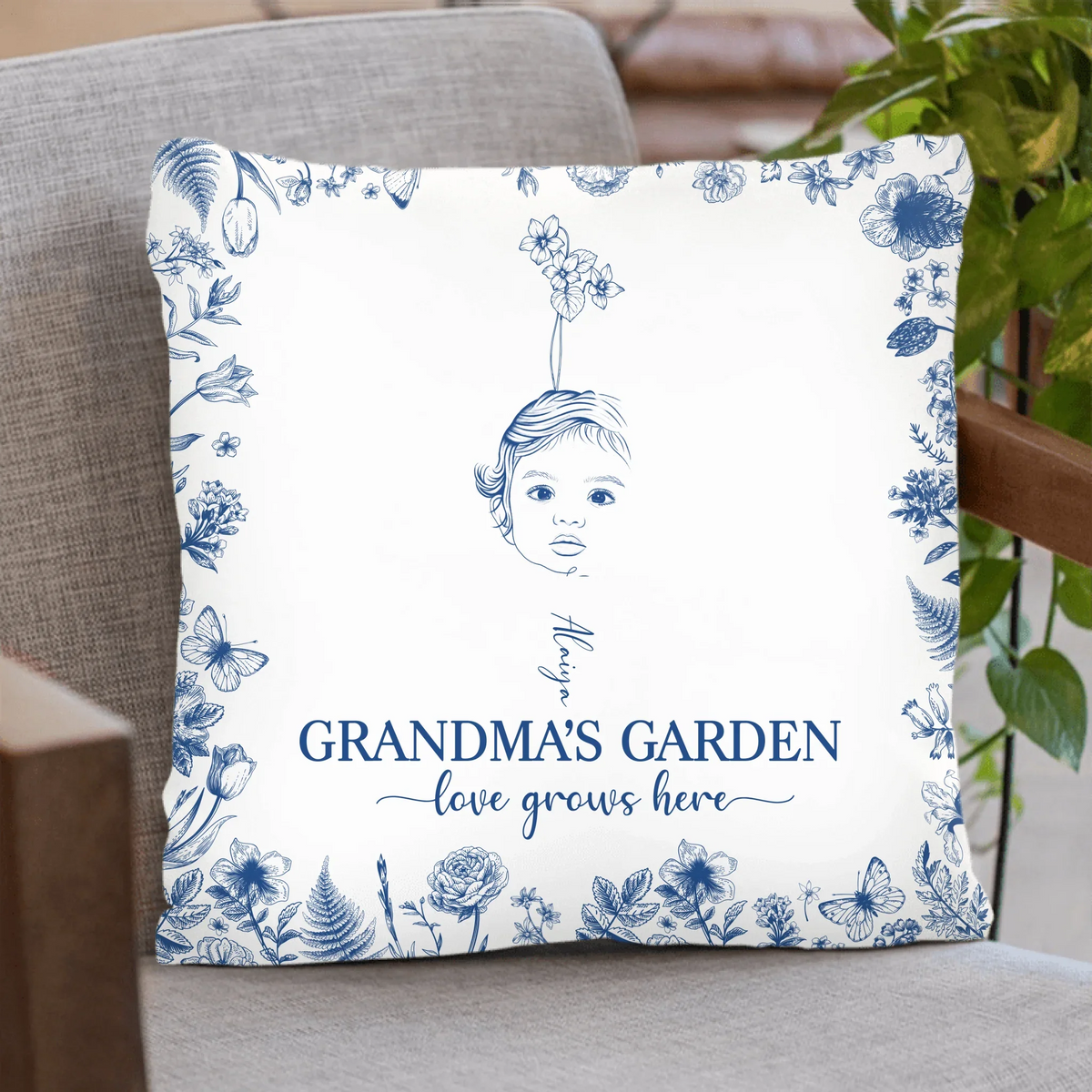 Personalized Grandma's Garden Quilt/Fleece Throw Blanket/Pillow Cover - Custom Side Profile Birthmonth Flower - Up to 6 Kids - Love Grows Here