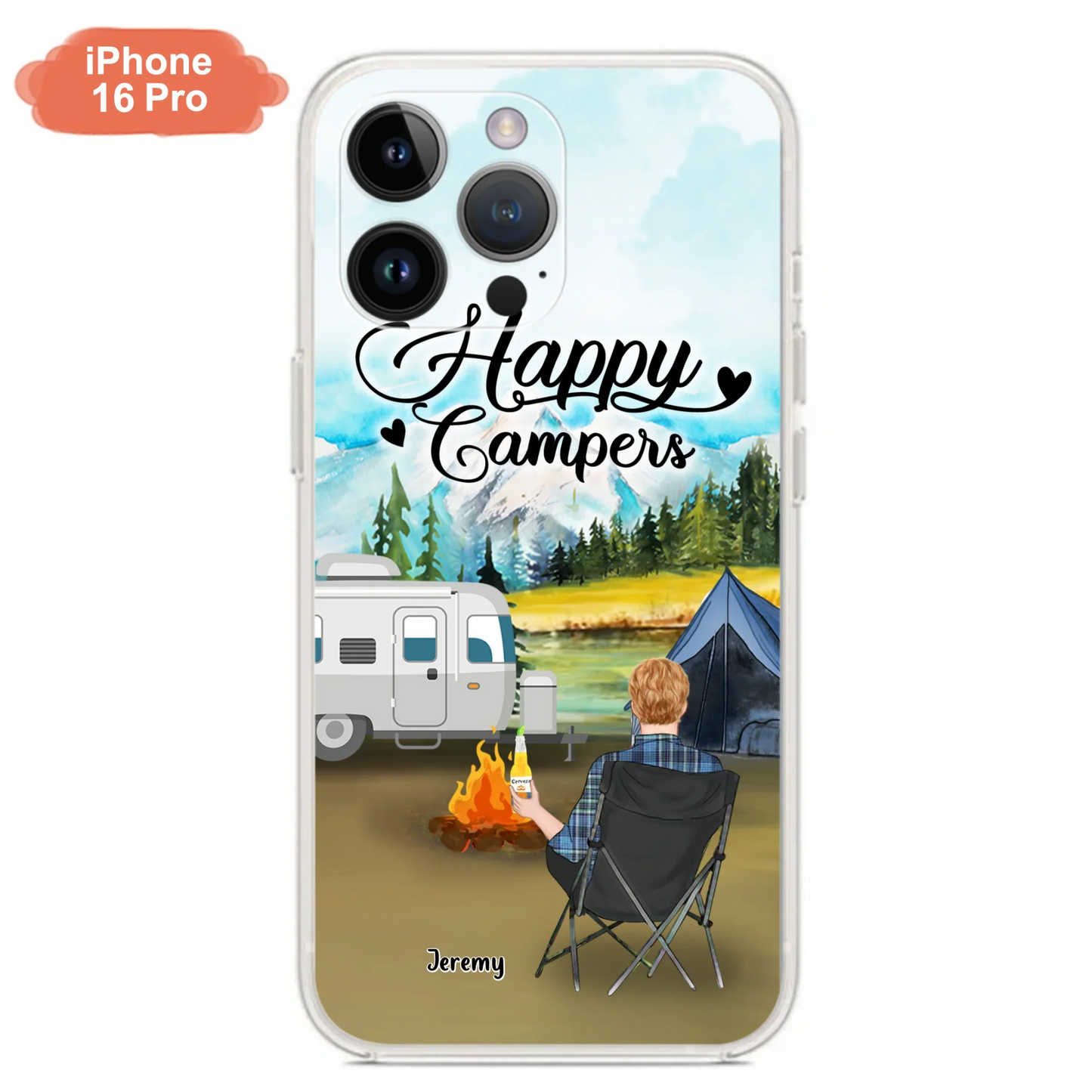 Personalized Camping Phone Case- Single Parent/ Couple With Upto 3 Dogs - Happy Campers - Phone Case For iPhone And Samsung