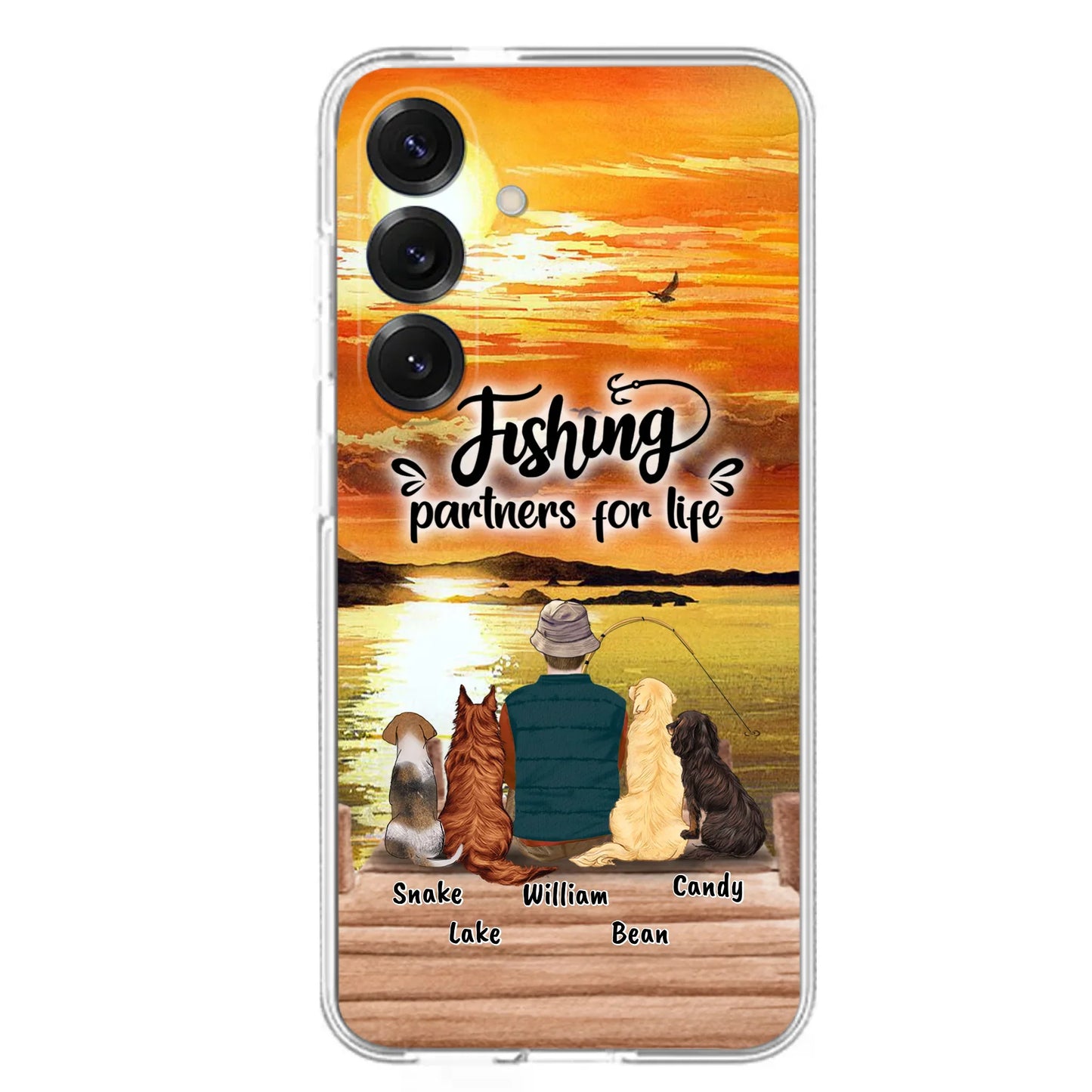 Custom Personalized Fishing Man Phone Case - Upto 4 Dogs - Phone Case For iPhone and Samsung - 4TC88X
