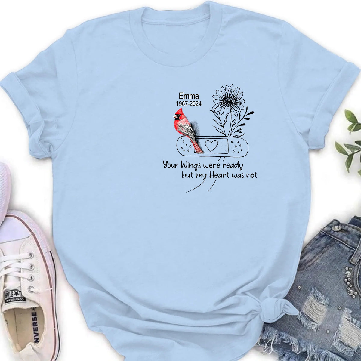 Personalized Memorial Cardinal Unisex T-shirt/Long Sleeve/Sweatshirt/Hoodie - Memorial Gift Idea - Your Wings Were Ready But My Heart Was Not