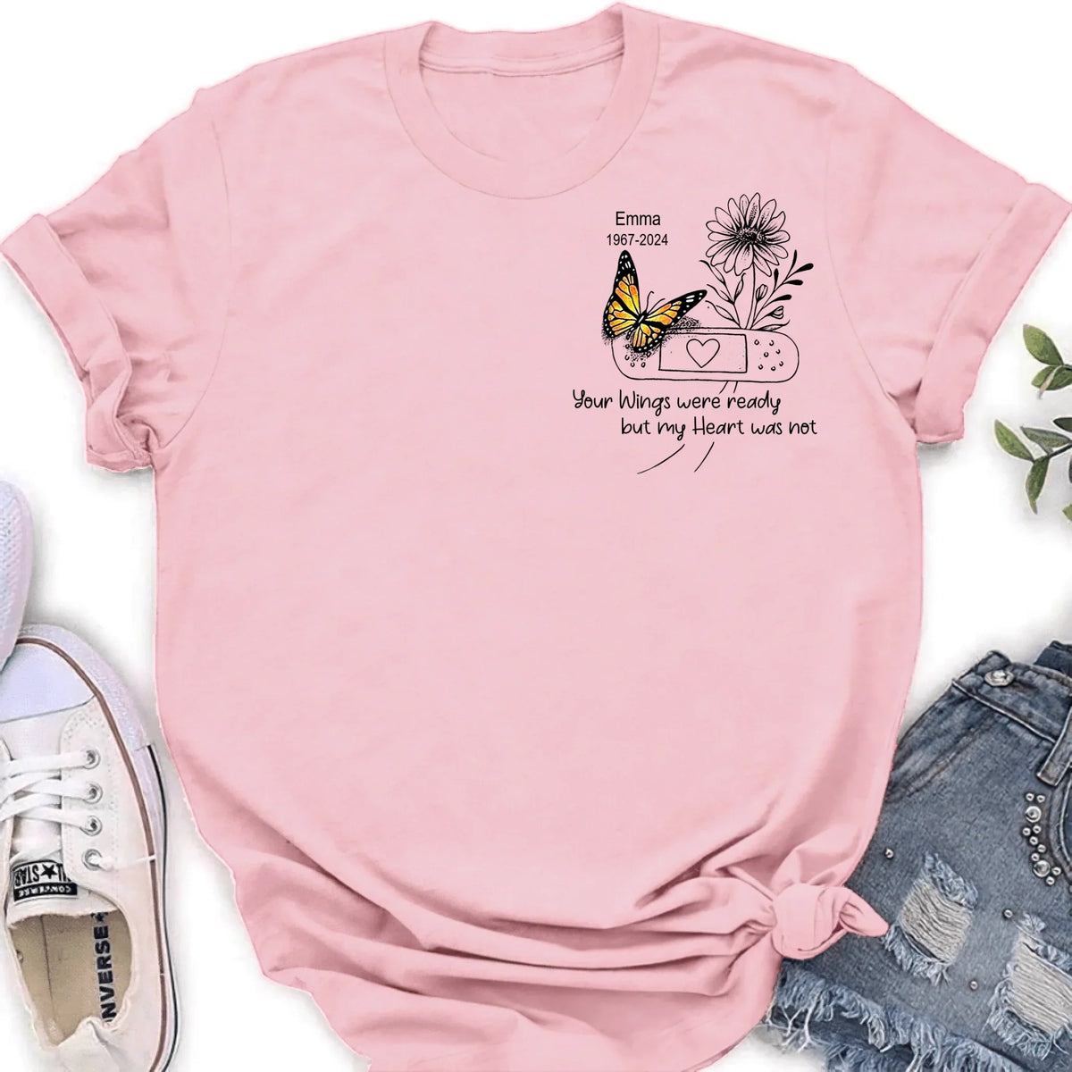 Personalized Memorial Unisex T-shirt/Long Sleeve/Sweatshirt/Hoodie - Memorial Gift Idea - Your Wings Were Ready But My Heart Was Not