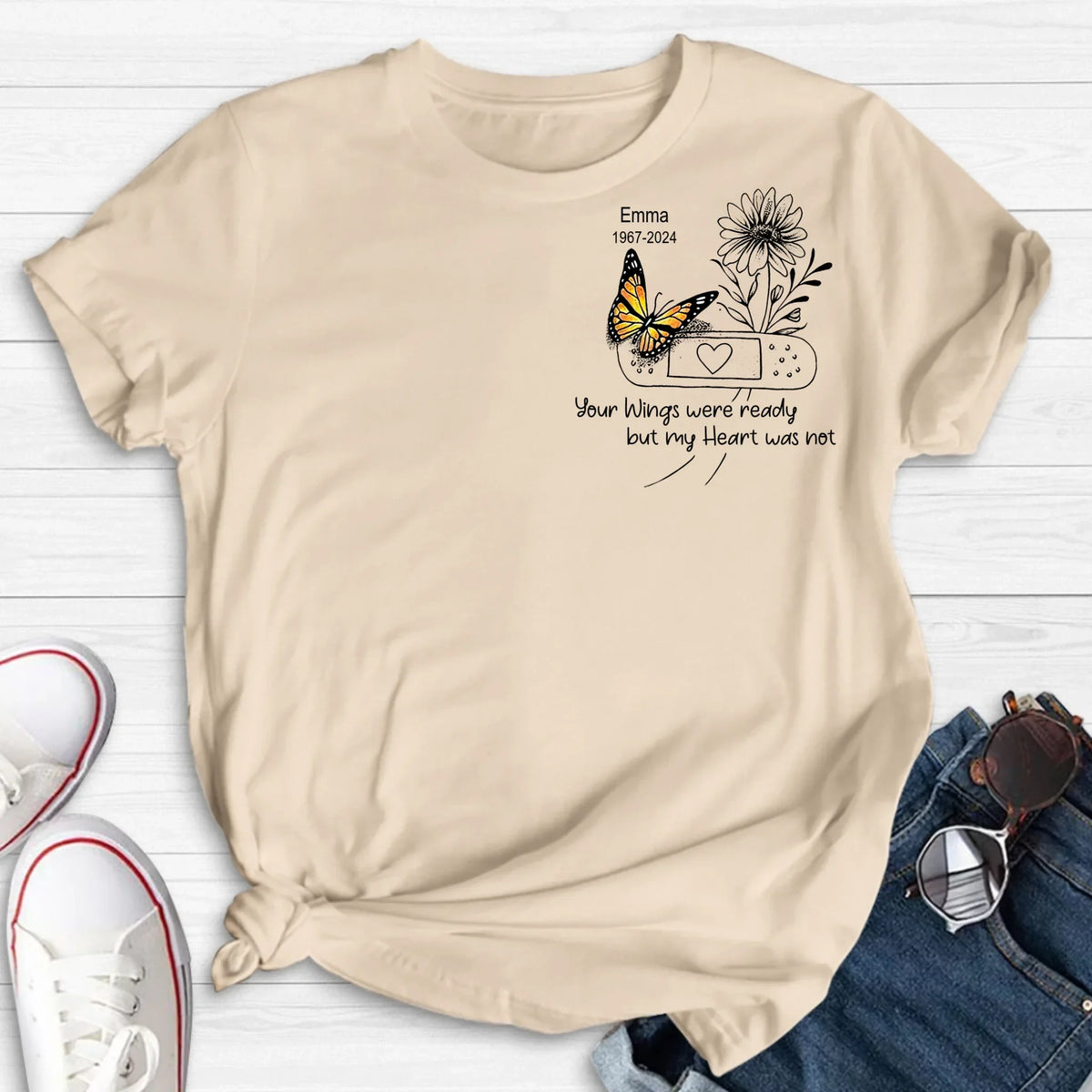 Personalized Memorial Unisex T-shirt/Long Sleeve/Sweatshirt/Hoodie - Memorial Gift Idea - Your Wings Were Ready But My Heart Was Not