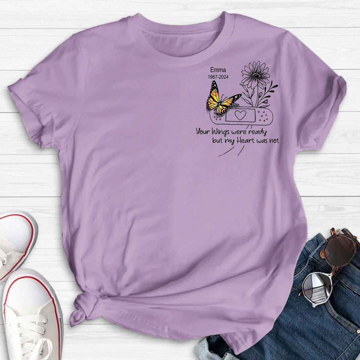 Personalized Memorial Unisex T-shirt/Long Sleeve/Sweatshirt/Hoodie - Memorial Gift Idea - Your Wings Were Ready But My Heart Was Not