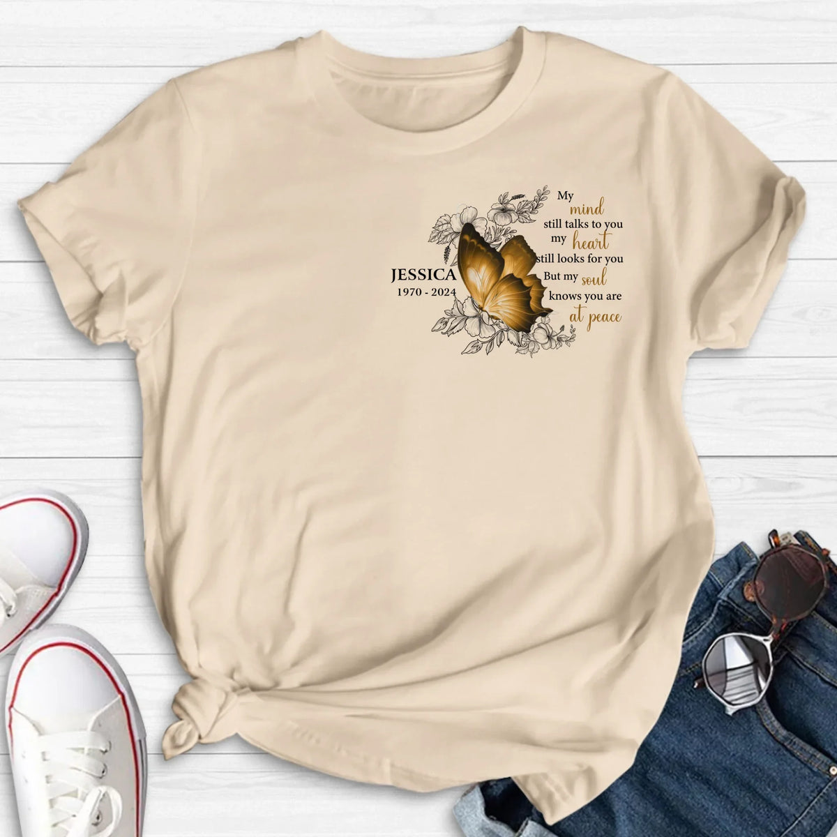 Personalized Memorial Butterfly Shirt/Hoodie - Up to 4 Butterflies - Memorial Gift Idea for Mother's Day/Father's Day - My Mind Still Talks To You