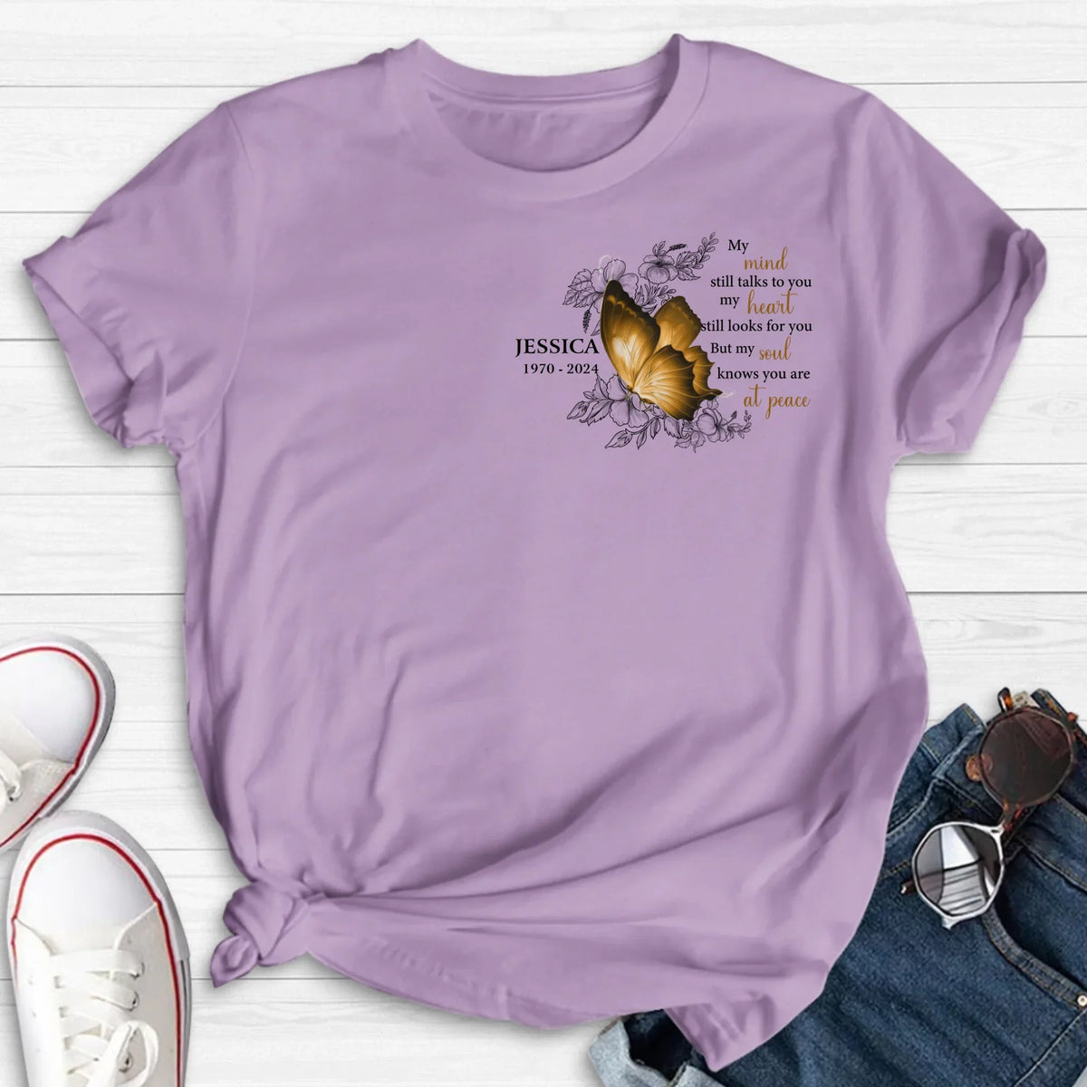 Personalized Memorial Butterfly Shirt/Hoodie - Up to 4 Butterflies - Memorial Gift Idea for Mother's Day/Father's Day - My Mind Still Talks To You
