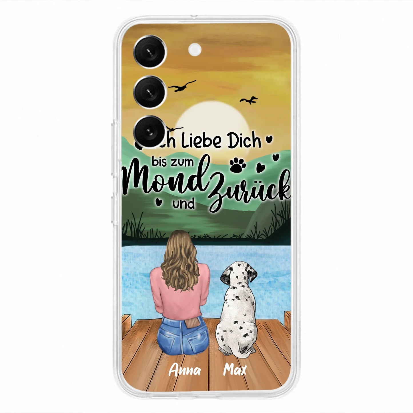 Custom Personalized Dog Mom Phone Case - Gifts For Dog Lover/ Mother's Day With Upto 5 Dogs - Ich Liebe Dich Bis Zum Mond Und Zurück - Case For iPhone And Samsung