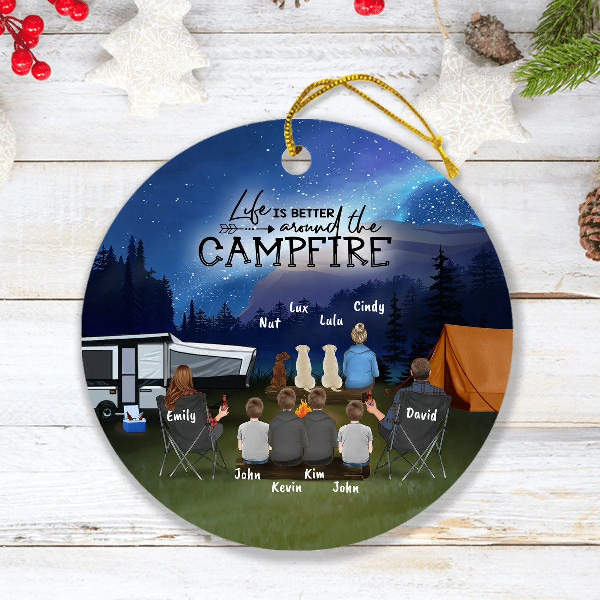 Personalized Night Camping Ornaments - Best Gift For Camping Family/Couple/Single Parent/Solo - Up to 5 Kids and 3 Pets - Life Is Better Around The Campfire - NIMLQ4