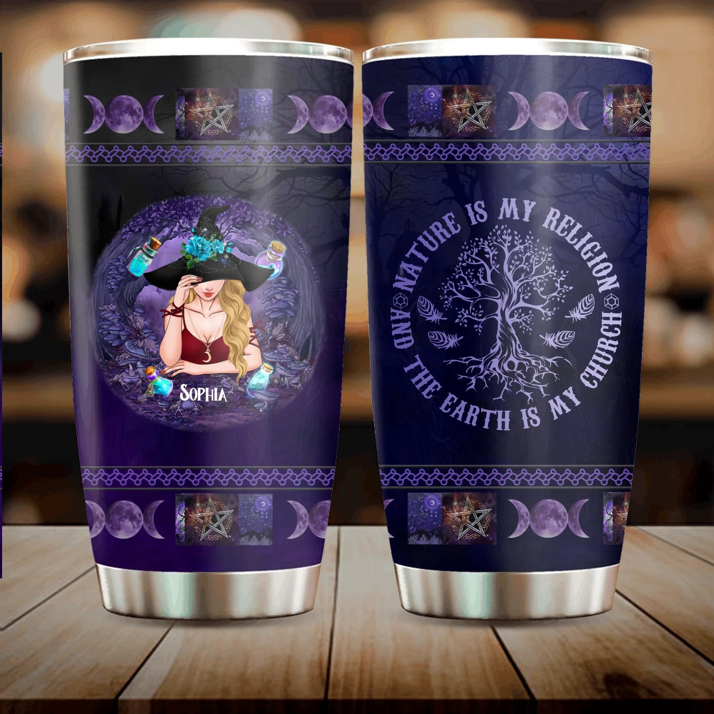 Personalized Witch Tumbler - Halloween Gift Idea - Nature Is My Religion and The Earth Is My Church